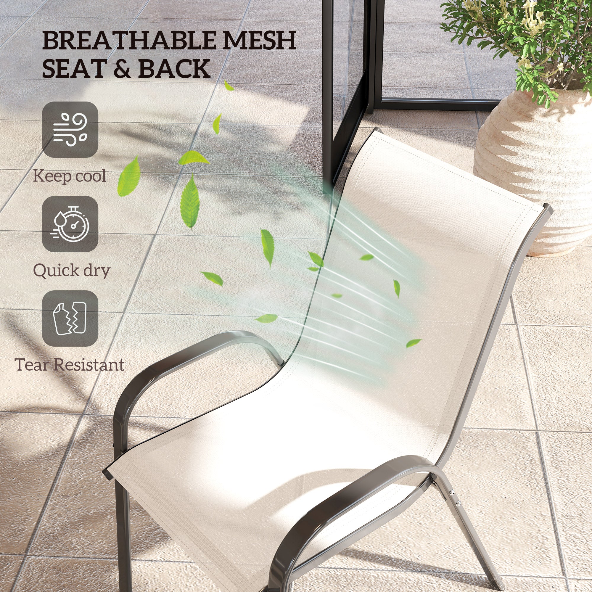 Set of 4 Outdoor Dining Chairs, Stackable Patio Chairs with High Back, Breathable Mesh Seat for Garden Lawn