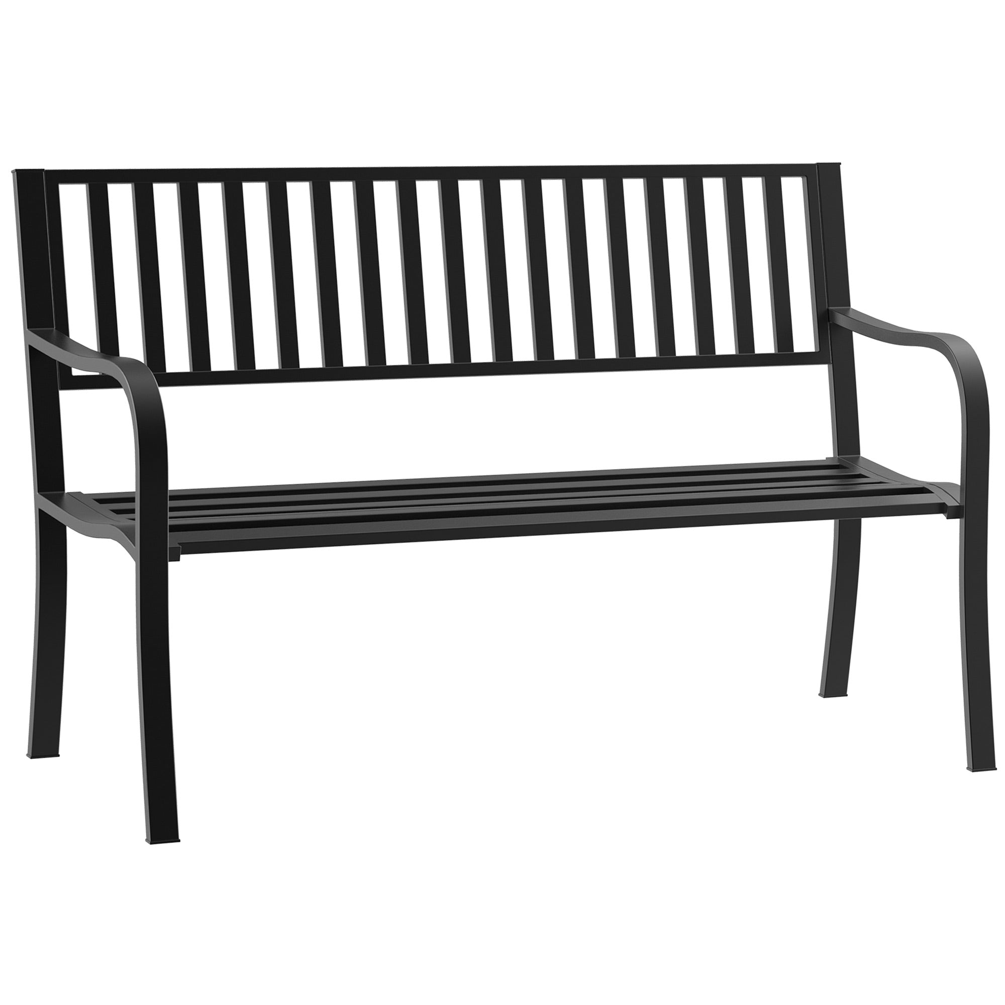 50" Outdoor Garden Bench, Patio Bench with Slatted Seat, Metal Porch Bench for Backyard, Poolside, Lawn, Black