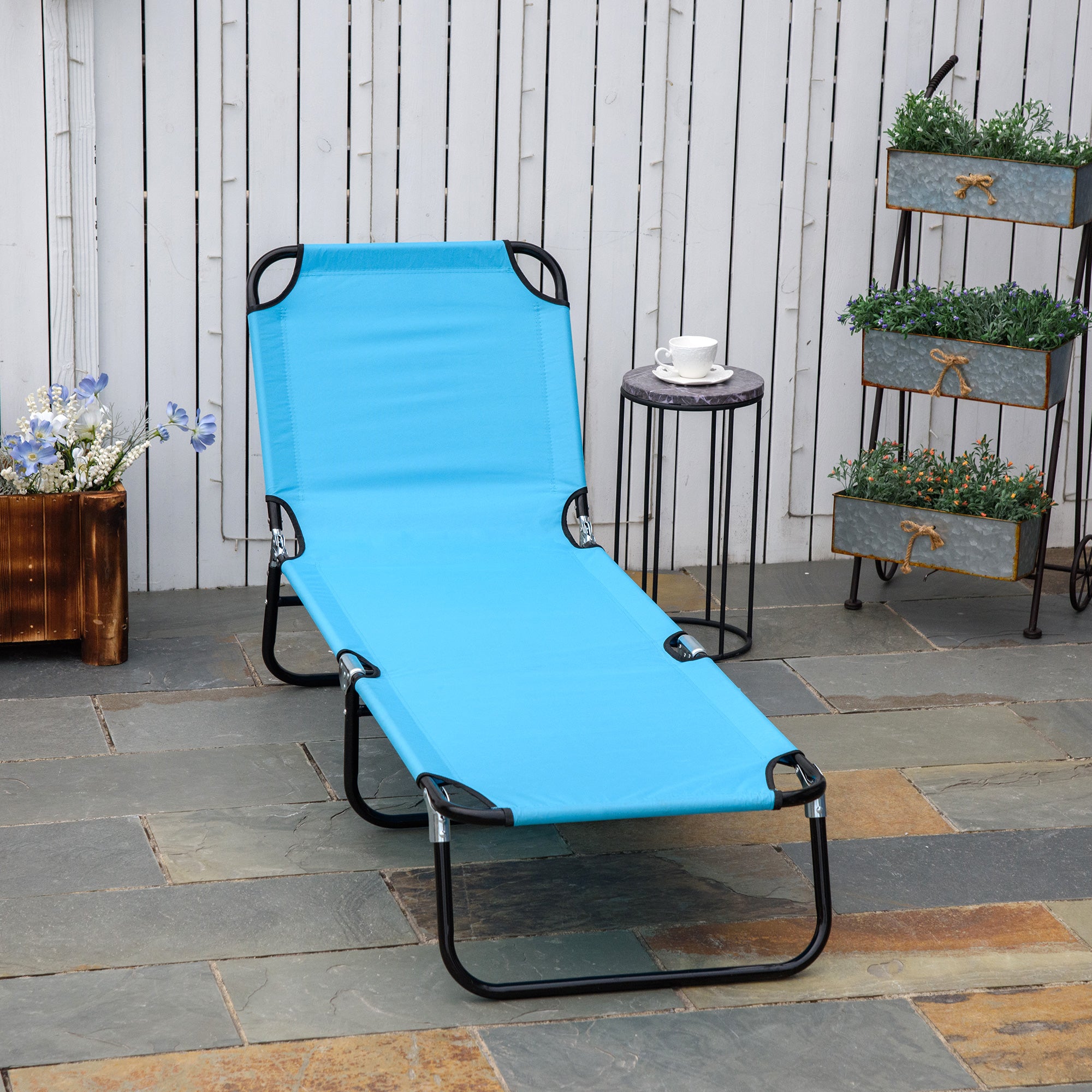 Folding Chaise Lounge Pool Chairs, Outdoor Sun Tanning Chairs with 5-Level Reclining Back, Steel Frame for Beach, Yard, Patio