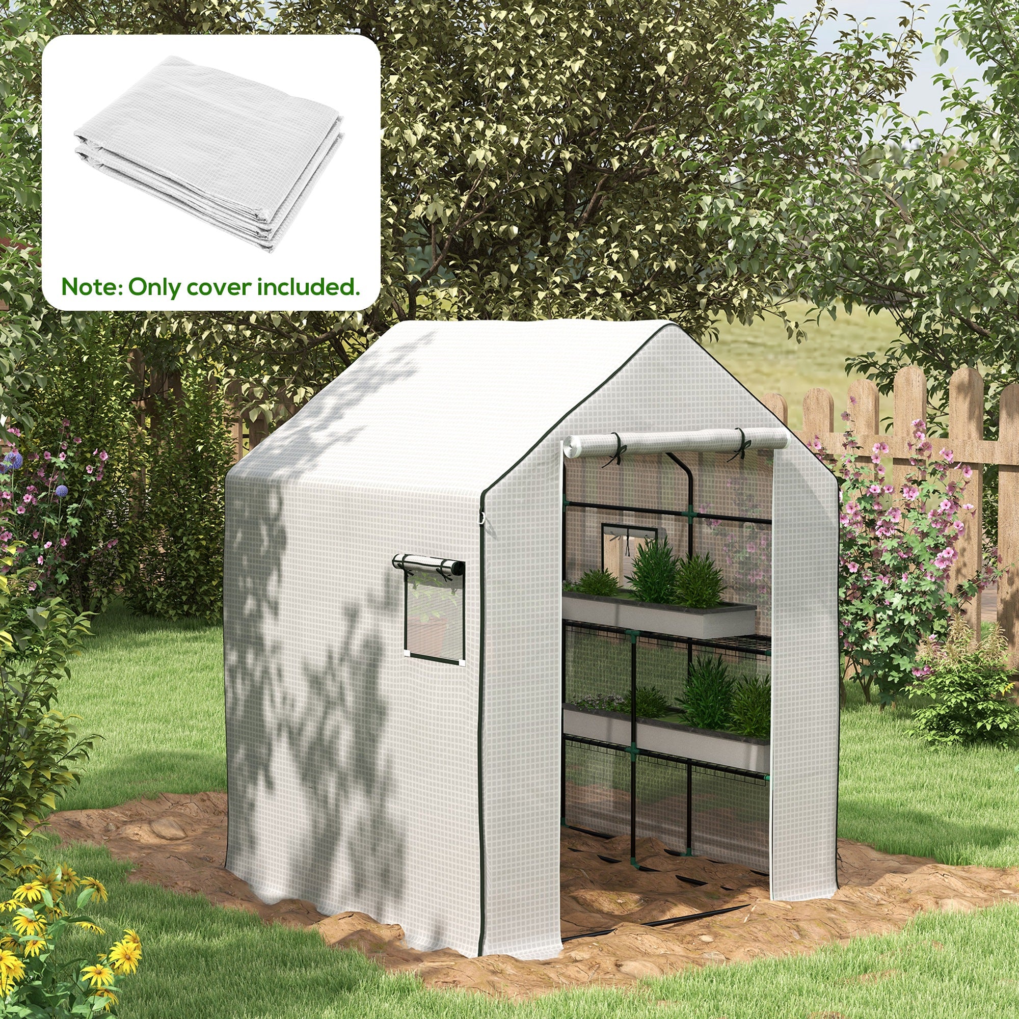 01-0472 Replacement Cover, 55" x 56.25" x 74.75" Walk-in Greenhouse Cover Reinforced Anti-Tear PE Hot House Cover
