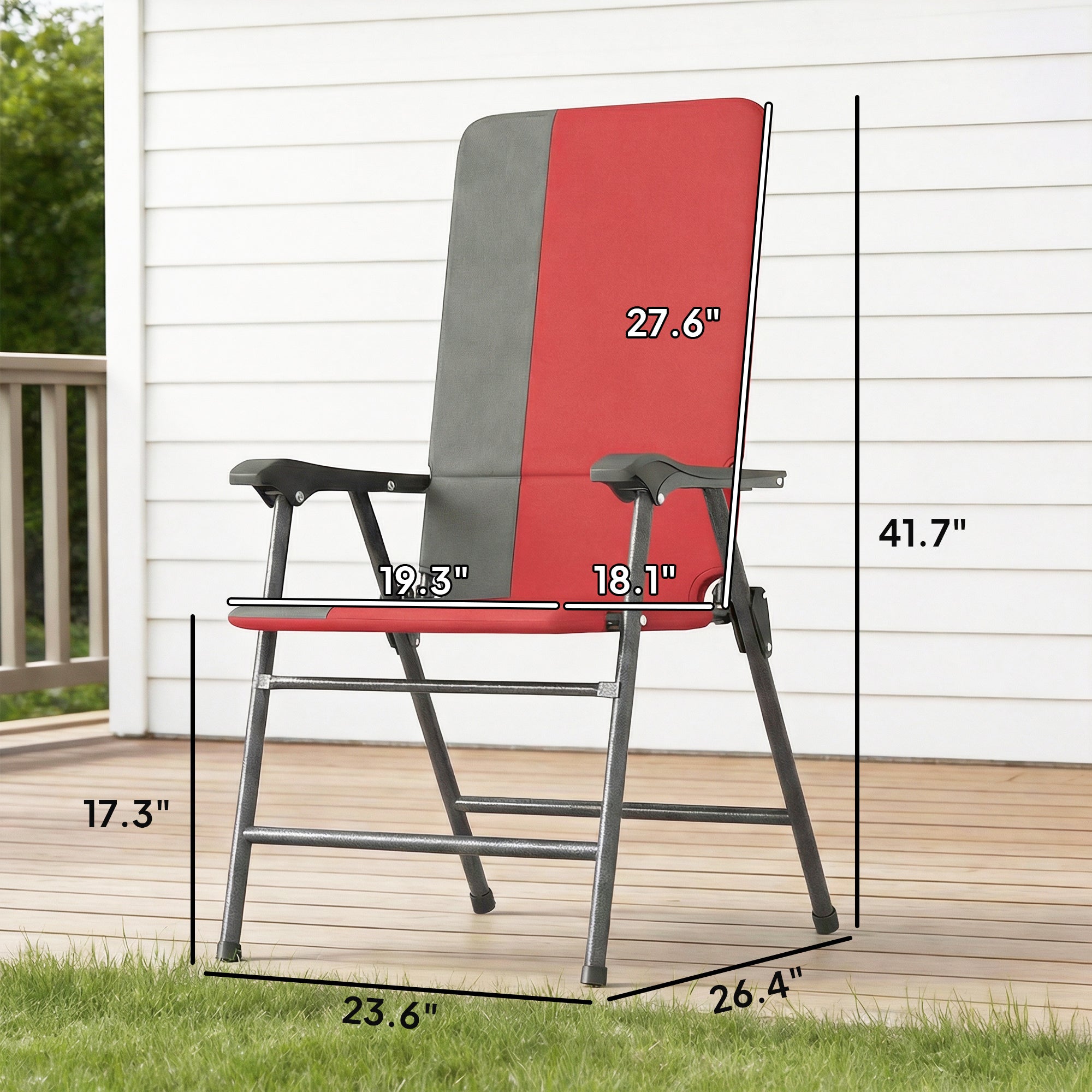 Folding Patio Chairs Set of 2, Padded High Back Lawn Camping Chairs with Armrests, 600D Oxford Fabric