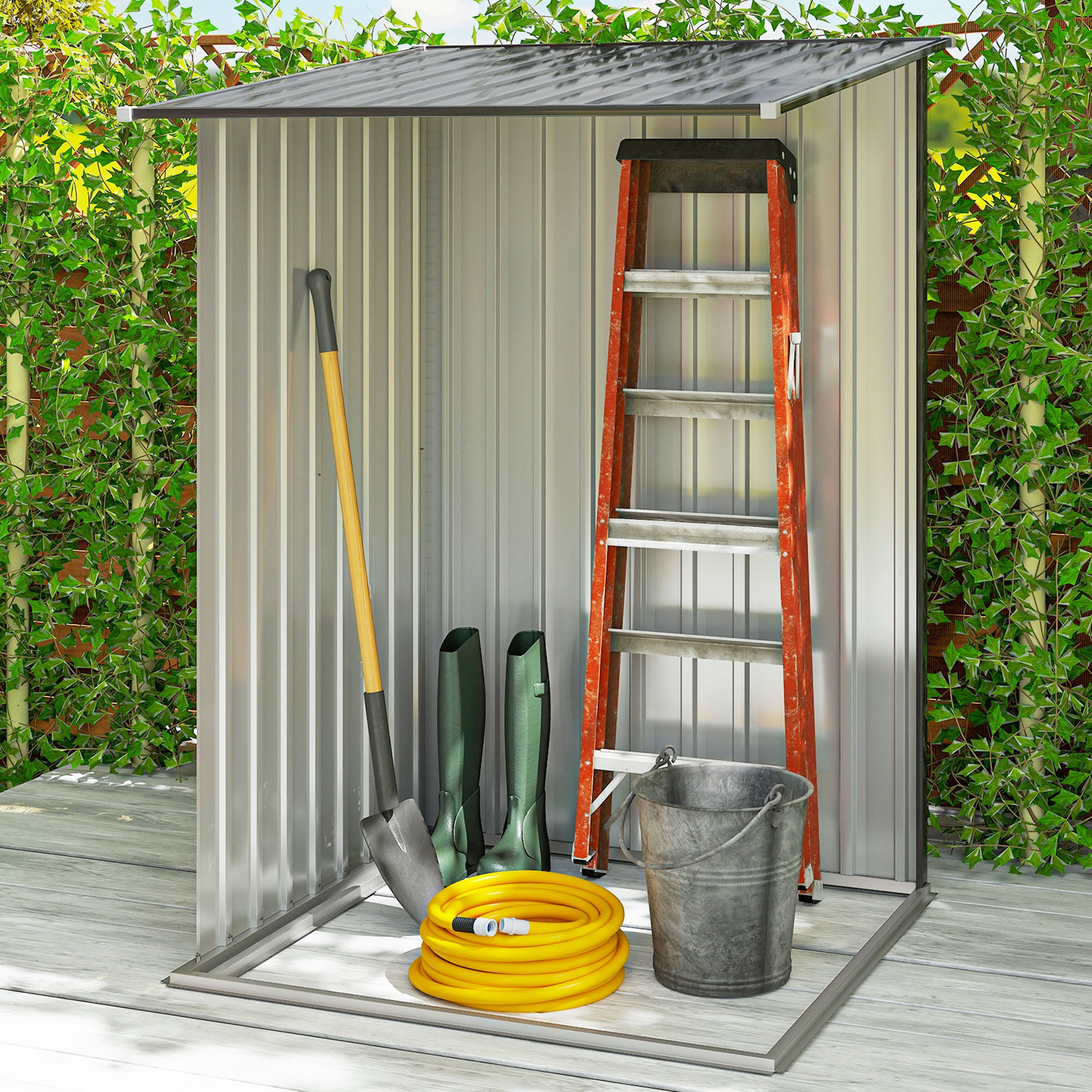 Small Metal Garden Shed, 3.3' x 3.4', Galvanized Steel, Lockable Tool Shed for Patio, Backyard, Lawn, Dark Gray