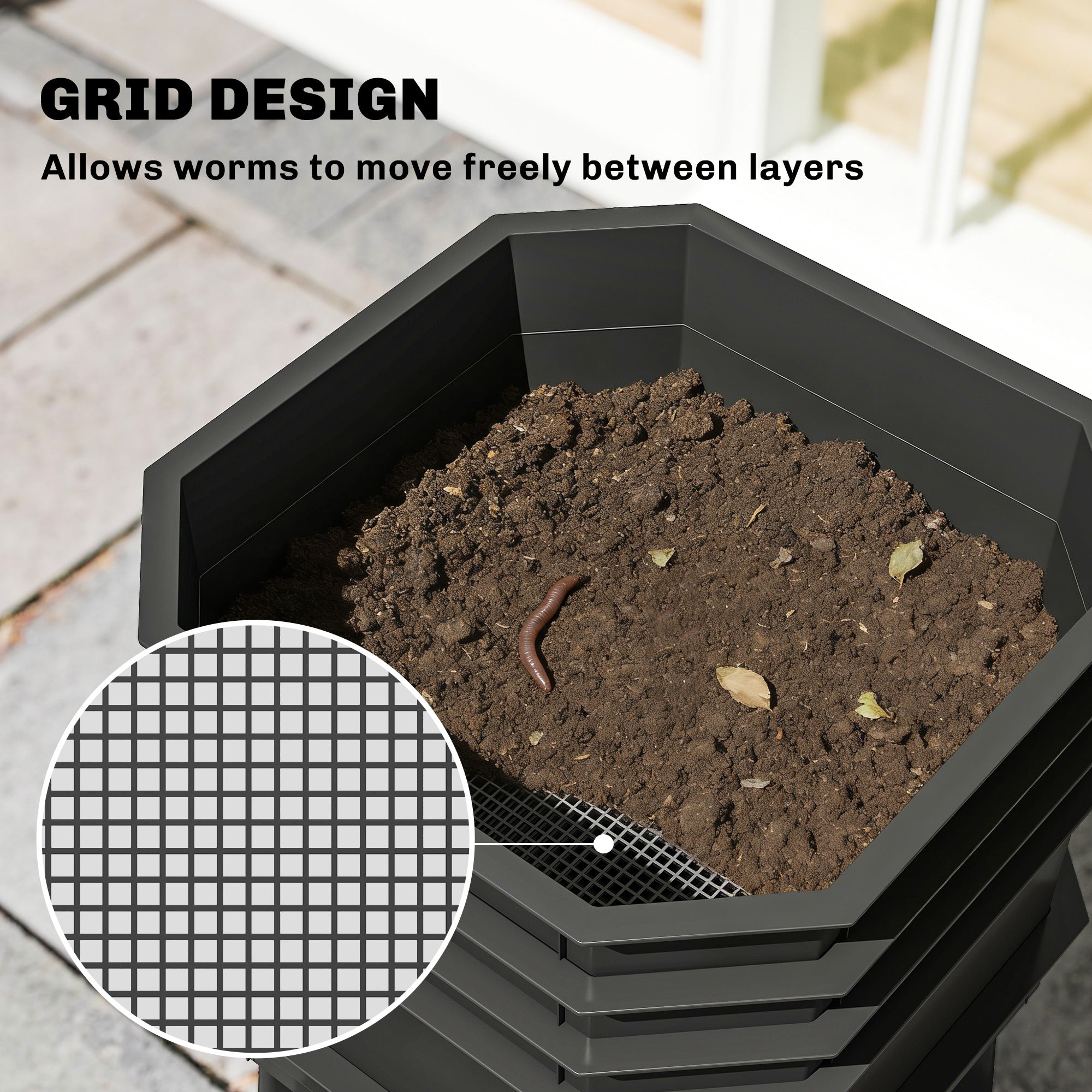 4-Tray Worm Composter Bin, 7.4 Gal Outdoor & Indoor Worm Composter for Recycling Food Waste