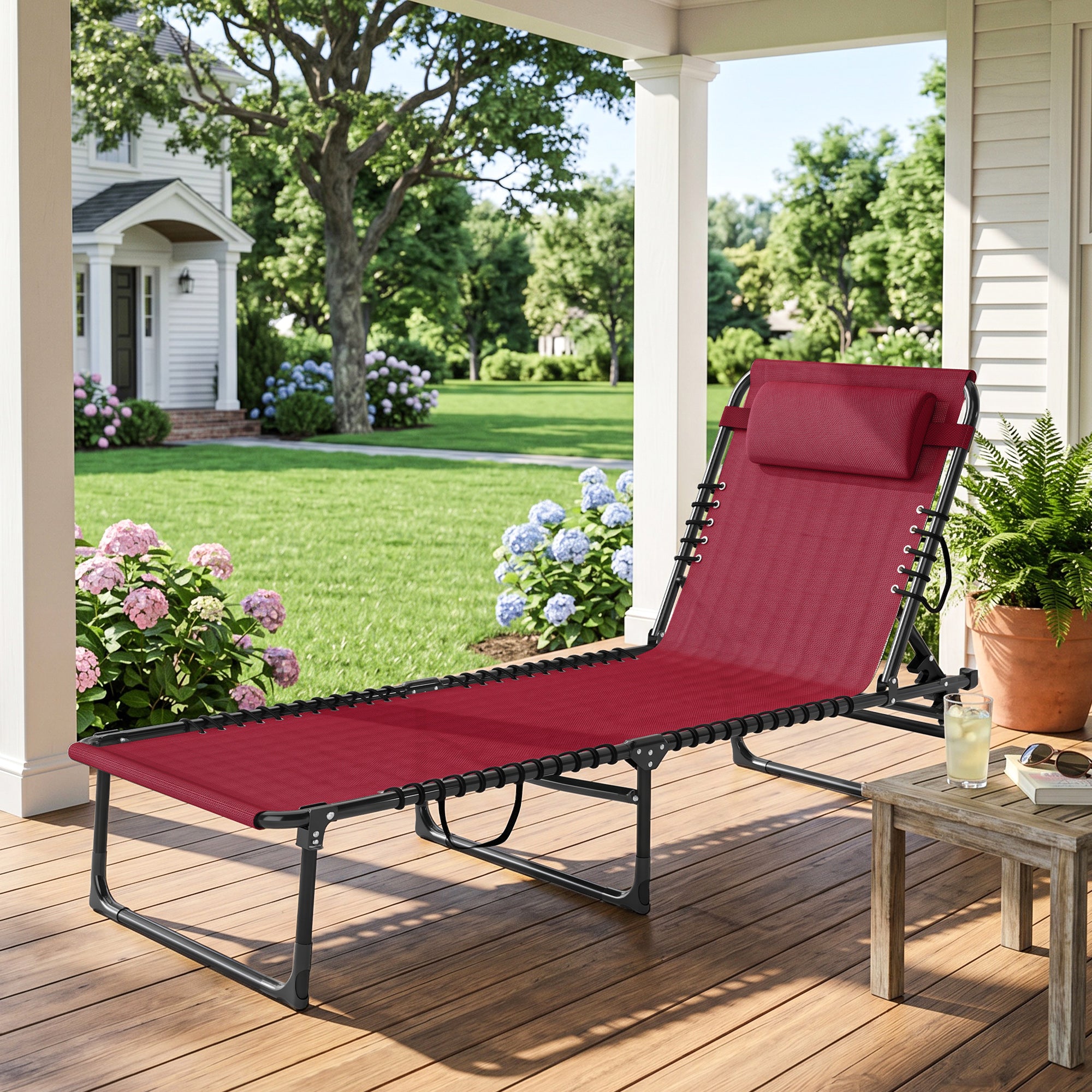 Foldable Chaise Lounge, 3-Position Reclining Back, Portable design and Breathable Mesh for Poolside, Camping, Hiking