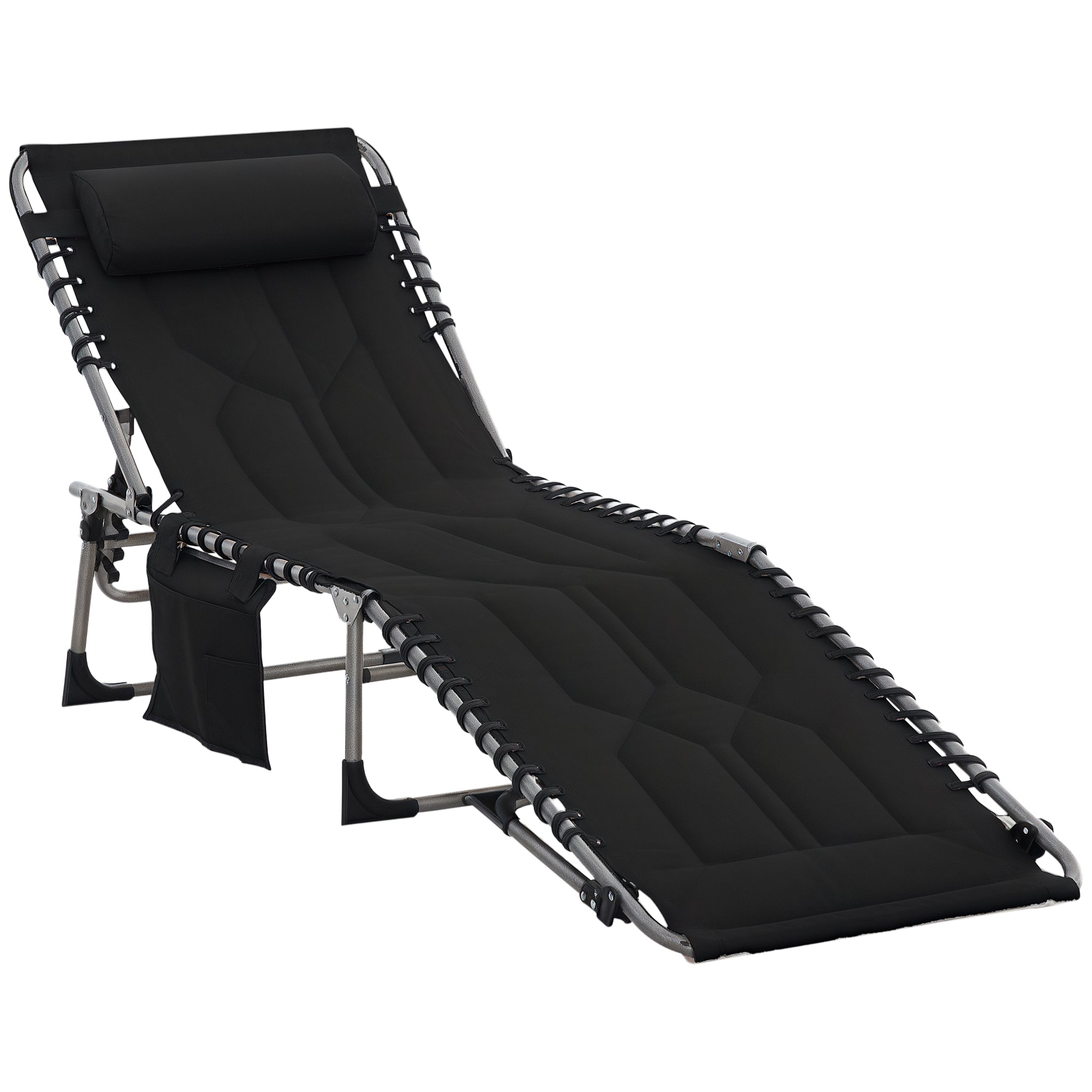 Padded Folding Chaise Lounge Chair, Outdoor 6-Level Reclining Camping Tanning Chair with Headrest for Beach, Yard, Patio, Pool