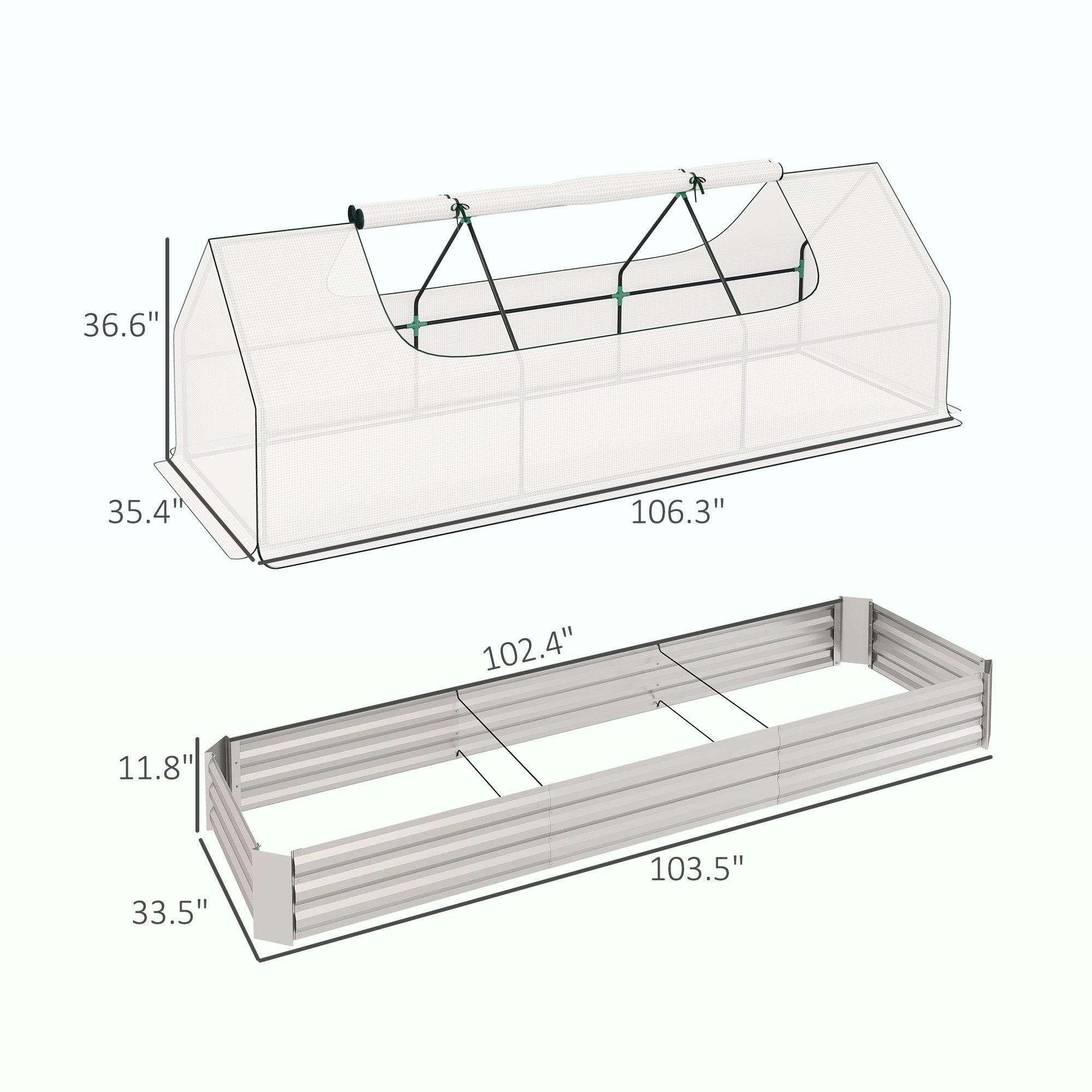 8.6 x 3 x 1ft Metal Planter Box with Mini Greenhouse, Galvanized Raised Garden Bed with Cover for Herbs and Vegetables, Small Greenhouse for Patio Garden Balcony