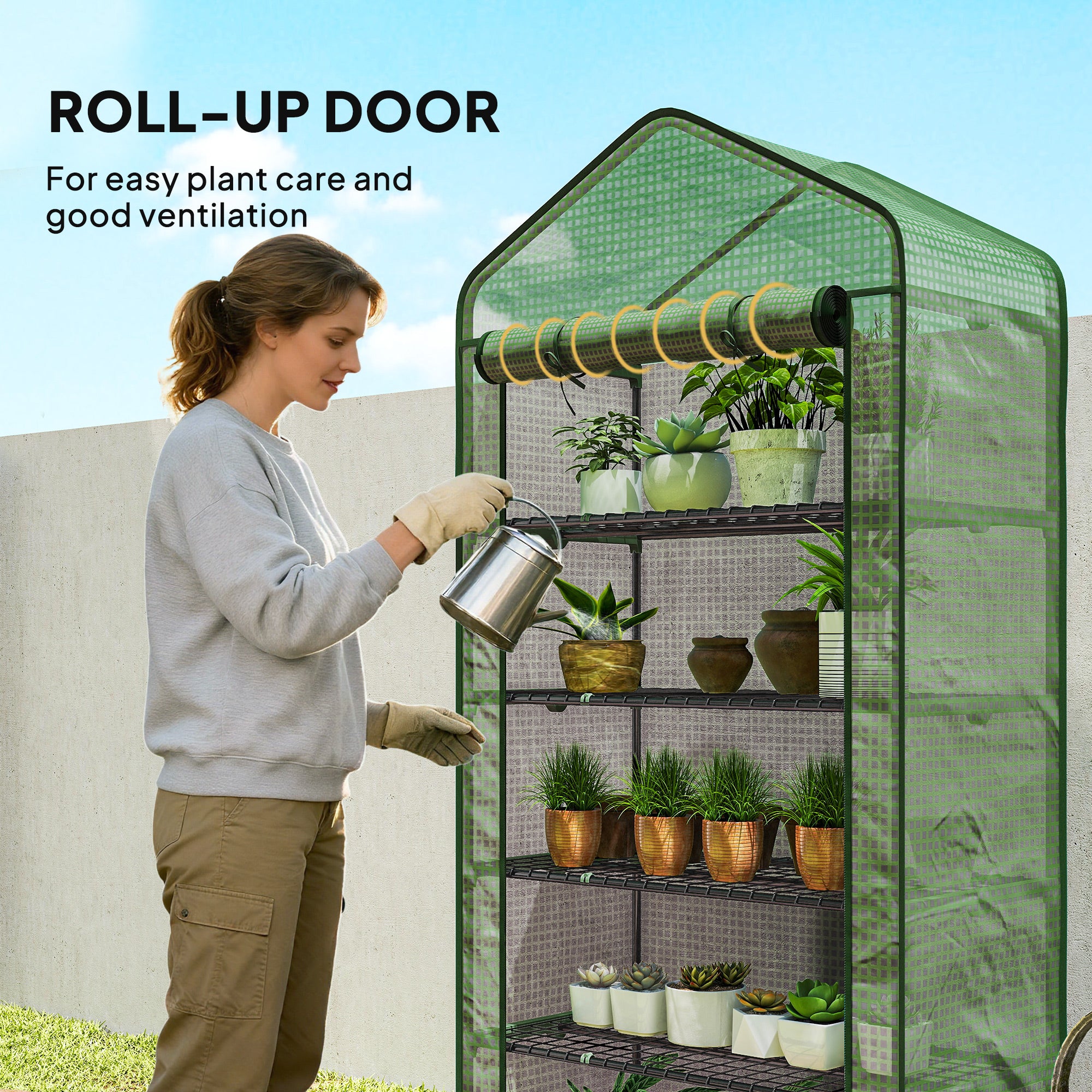 5 Tier Mini Greenhouse, Small Portable Greenhouse with PE Cover, Roll-Up Zippered Door, 76" x 35.4" x 19.3", Green