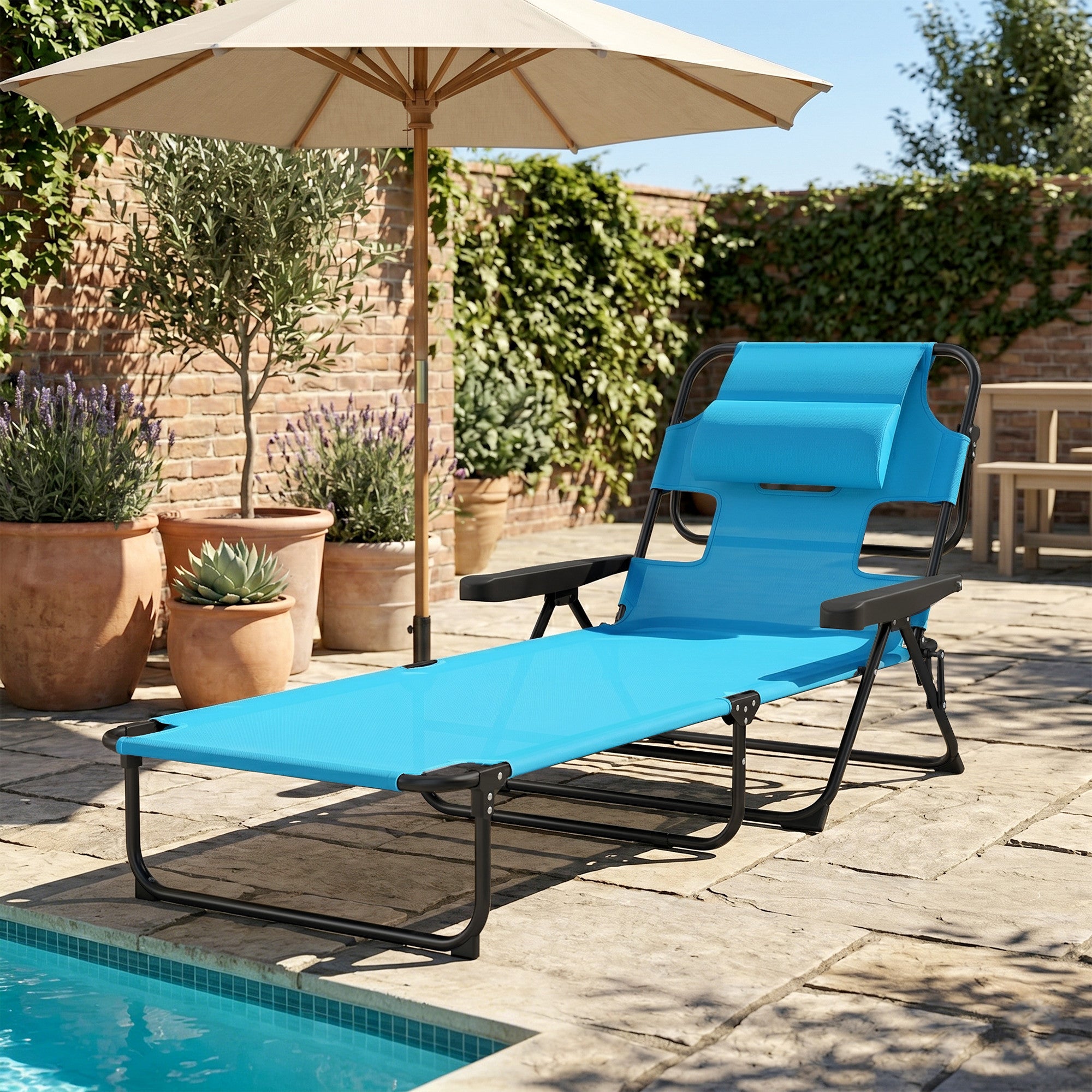 Folding Lounge Chair w/ Reclining Back