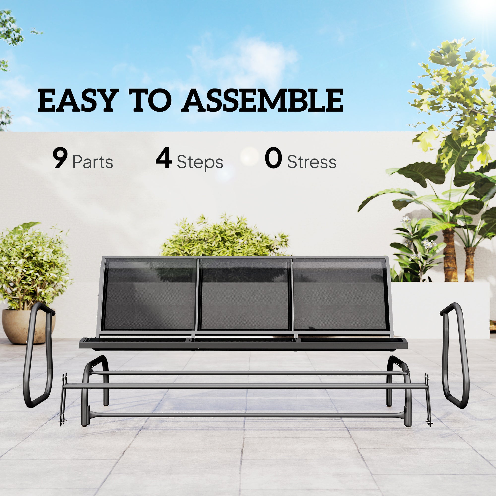 3-Person Outdoor Patio Glider Bench, Porch Glider Swing with 3 Seats, Breathable Mesh Fabric, Metal Frame