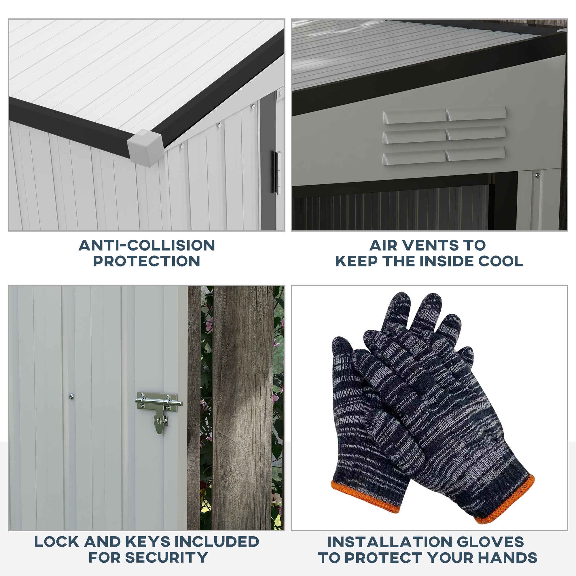 4' x 7.7' Lean to Garden Storage Shed, Outdoor Metal Tool House with Lockable Door Vents for Backyard Patio Lawn