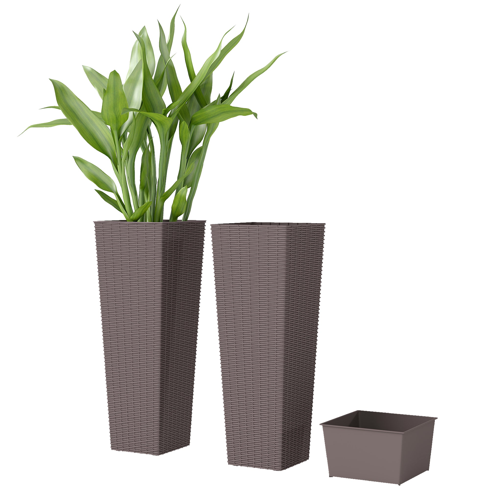 23.6 Inch Tall Planters for Outdoor Plants, Set of 2 Plastic Flower Pots with Drainage Holes
