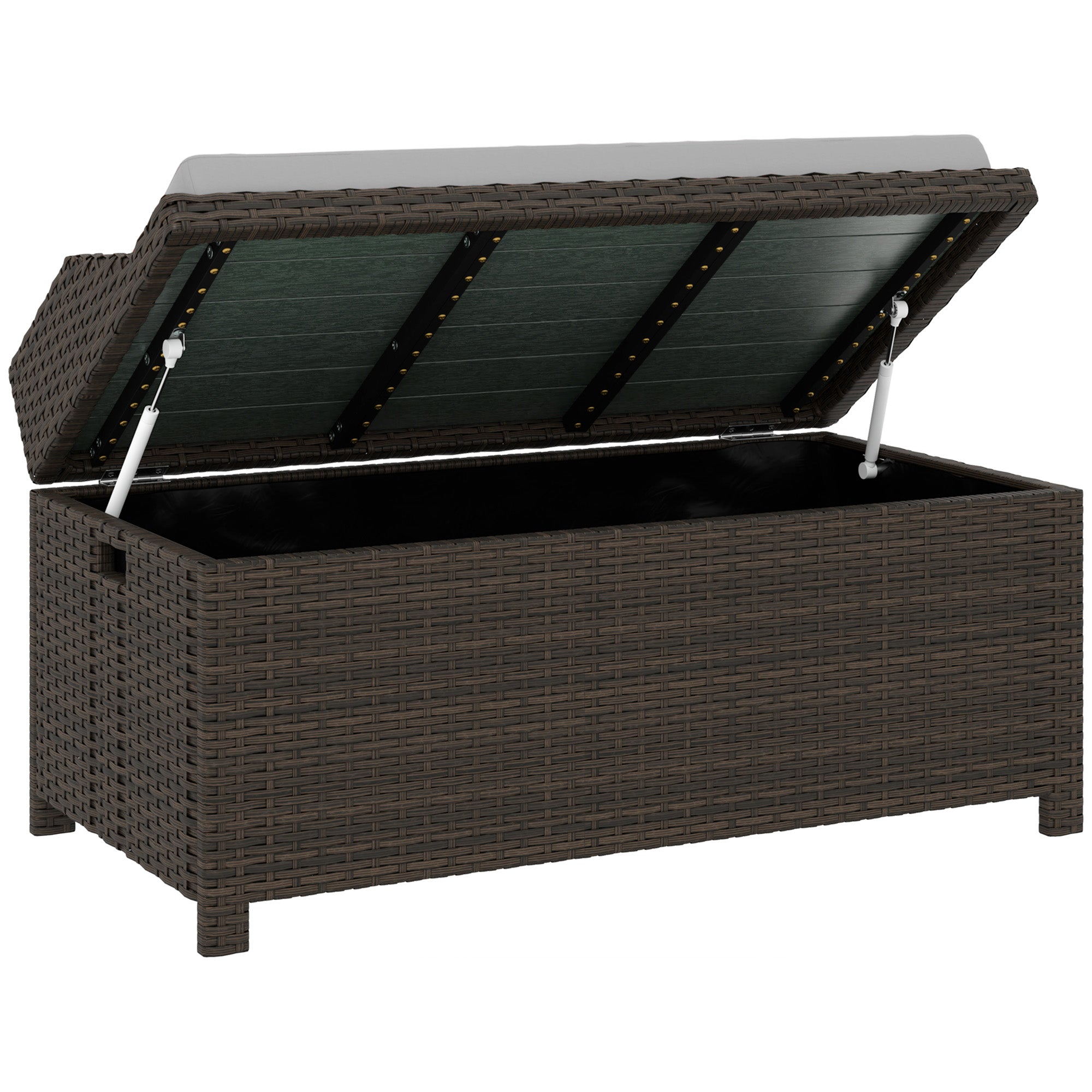 Outdoor Wicker Storage Bench with Storage & Cushion, Gray