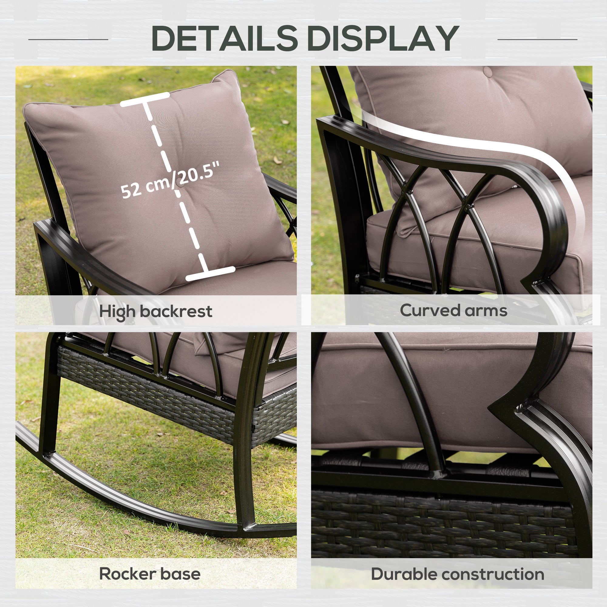Outdoor Wicker Rocking Chair with Padded Cushions, Aluminum Furniture Rattan Porch Rocker Chair w/ Armrest for Garden, Patio, and Backyard