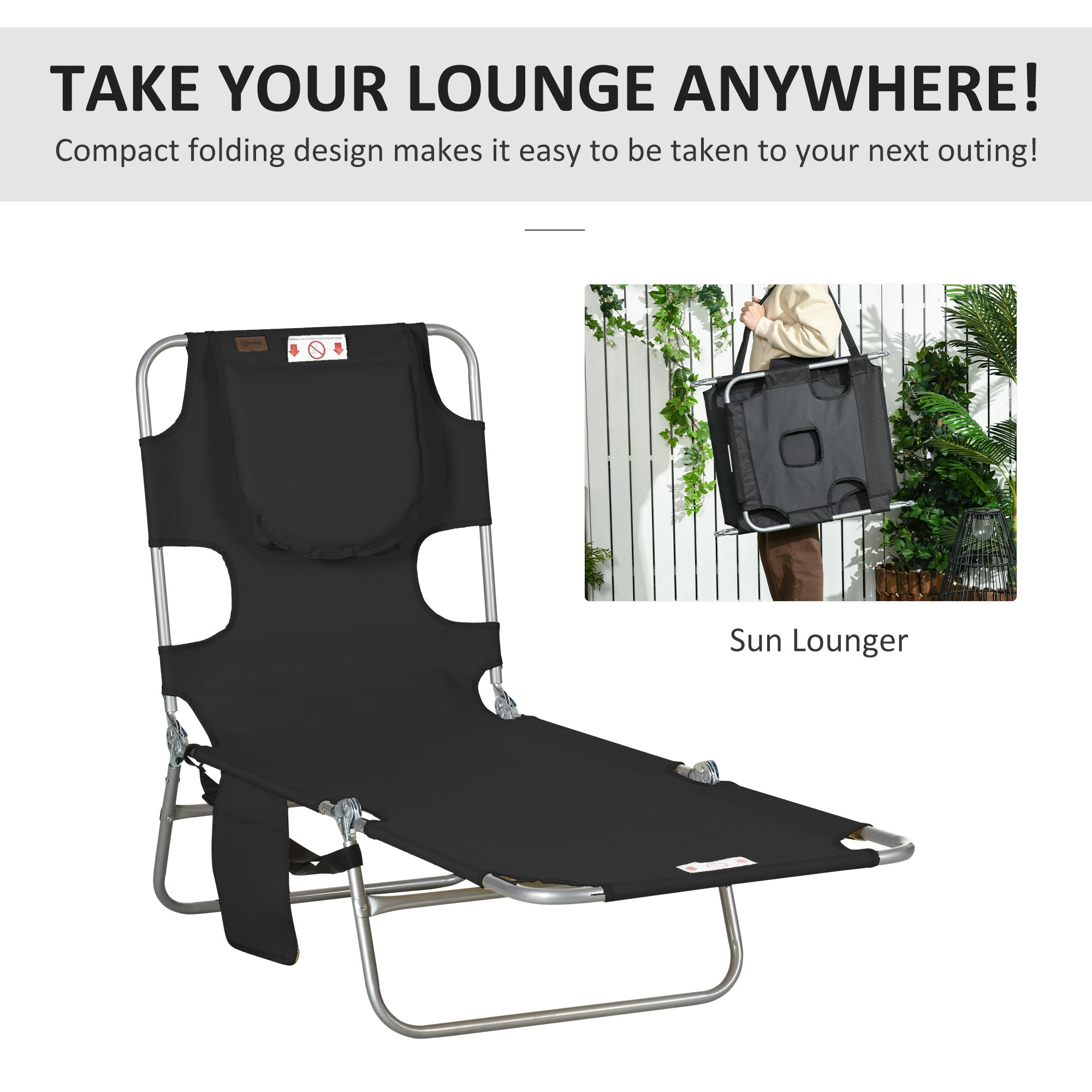 Tanning Chair with Face Hole, 5-Level Adjustable Outdoor Chaise Lounge Chair with Pillow for Beach, Pool