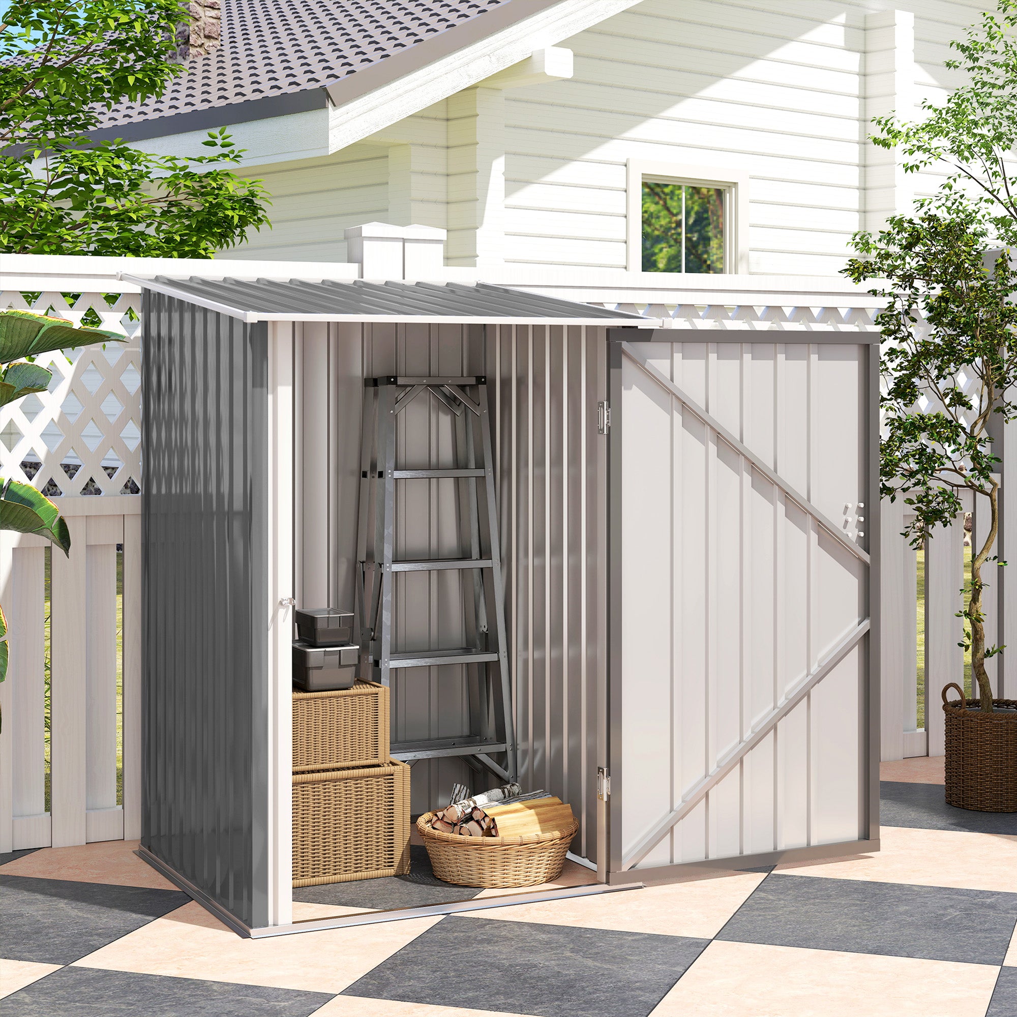 Outdoor 3.3' x 3.4' Lean-to Garden Storage Shed, Galvanized Steel Tool House with Lockable Door for Patio