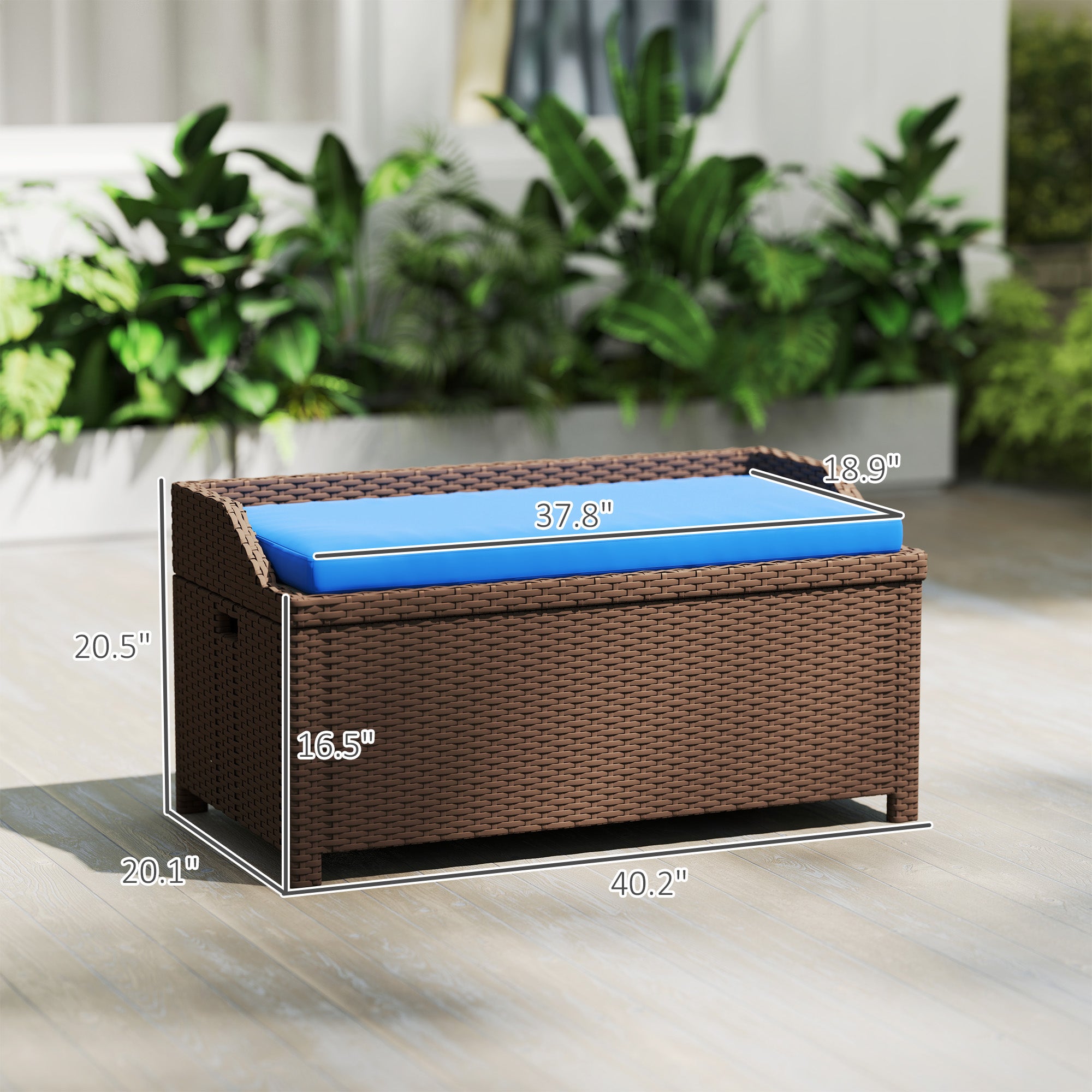Outdoor Wicker Storage Bench with Storage & Cushion