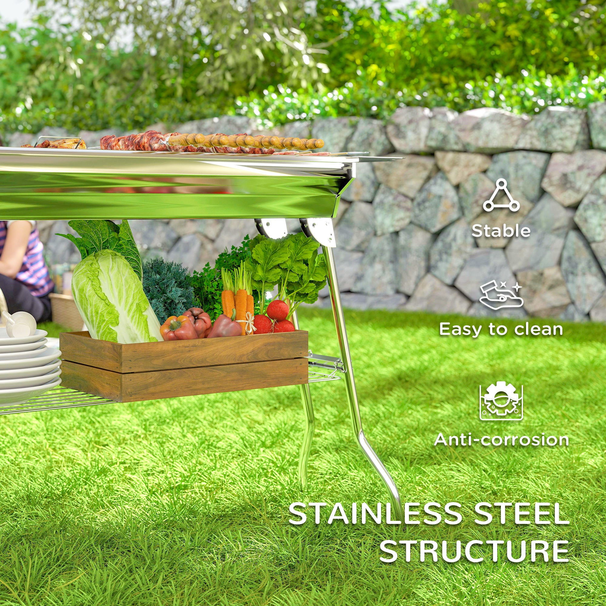 Charcoal Barbecue Grill Stainless Steel Portable Folding Charcoal BBQ Grill Stainless Steel Camp Picnic Cooker