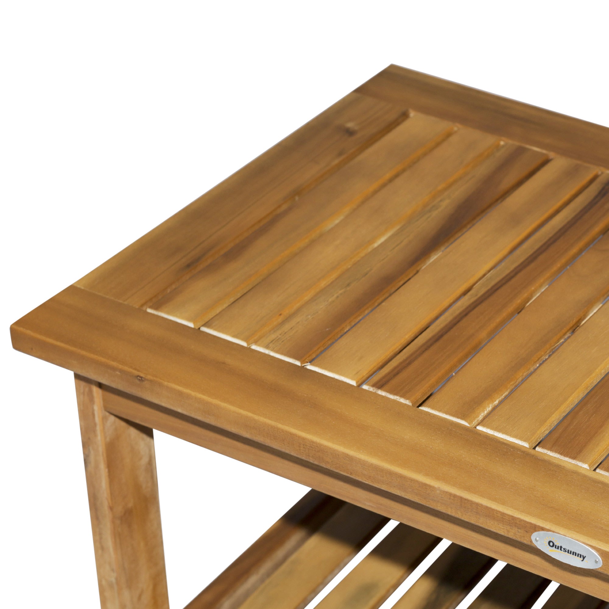 36" Outdoor Coffee Table 2-Shelf Acacia Wood Rectangular Buffet Storage Organizer Natural Finish Teak Patio, Deck, Lawn, Garden