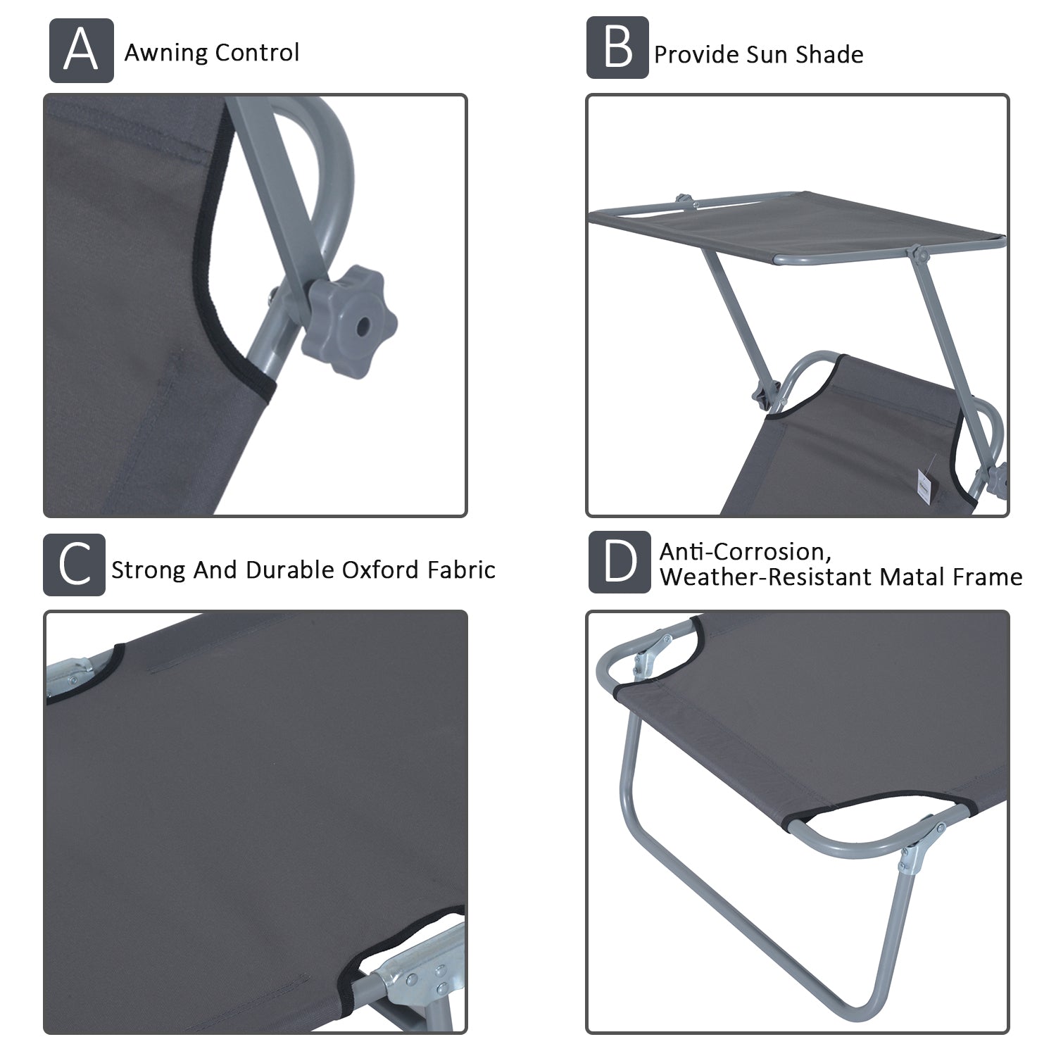 Outdoor Pool Chaise Lounge Chair, Folding Tanning Chair with Sun Shade