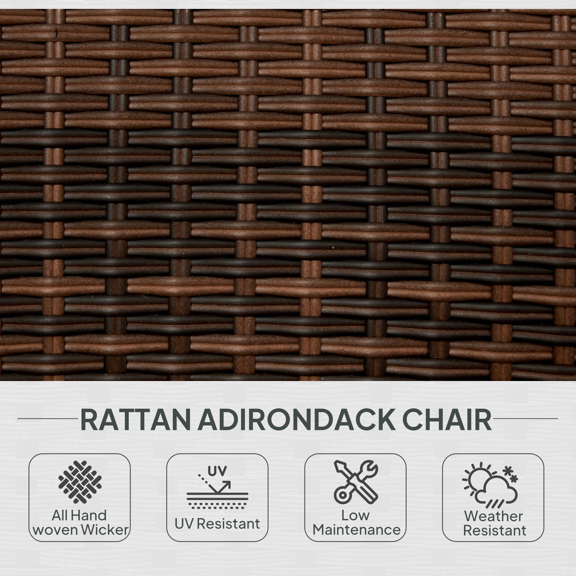 Patio Adirondack Chair with Rattan Wicker, Soft Cushions, Tall Curved Backrest for Deck or Garden