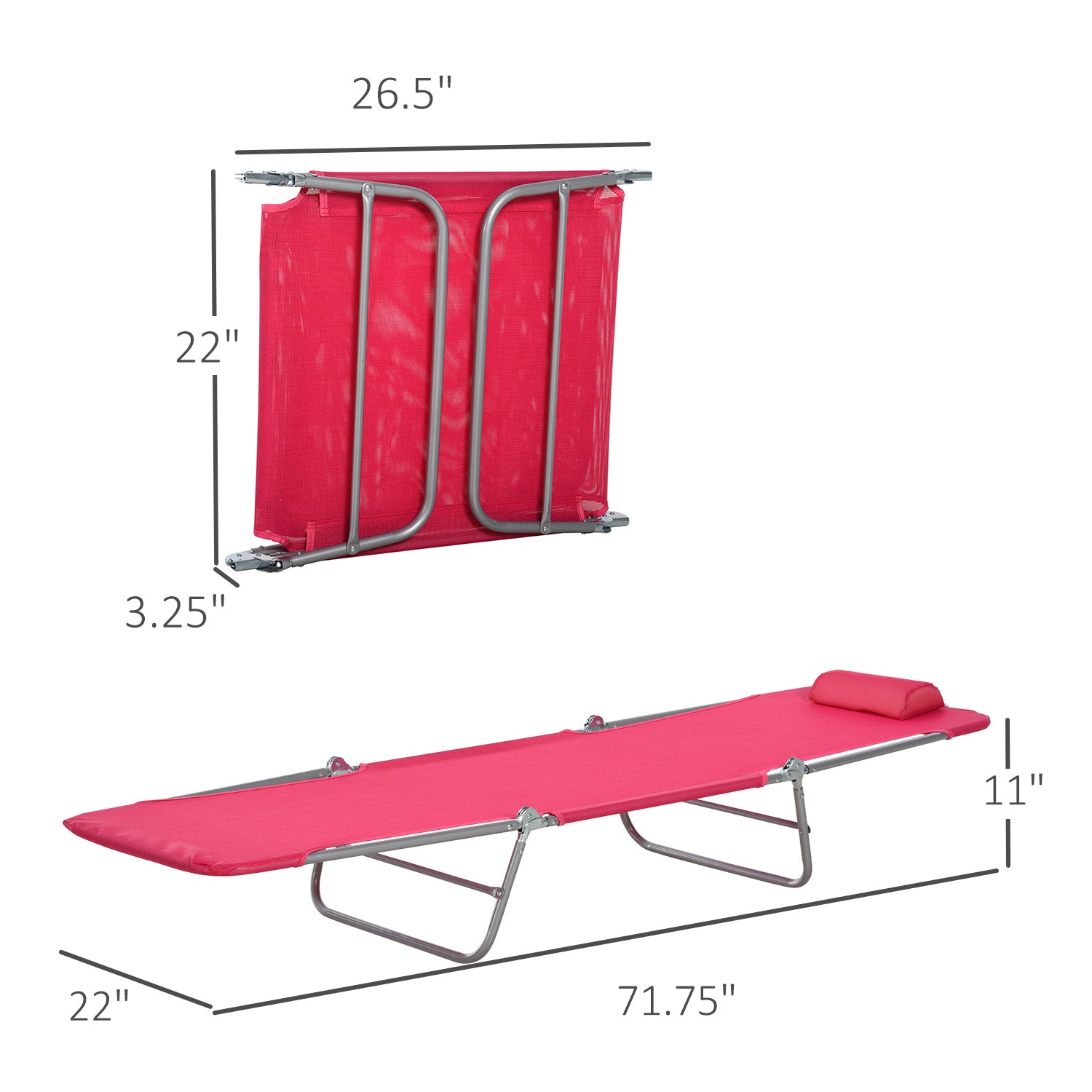 Folding Chaise Lounge Chair, Pool Sun Tanning Chair, Outdoor Lounge Chair with Reclining Back, Breathable Mesh Seat, Headrest for Beach, Yard, Patio