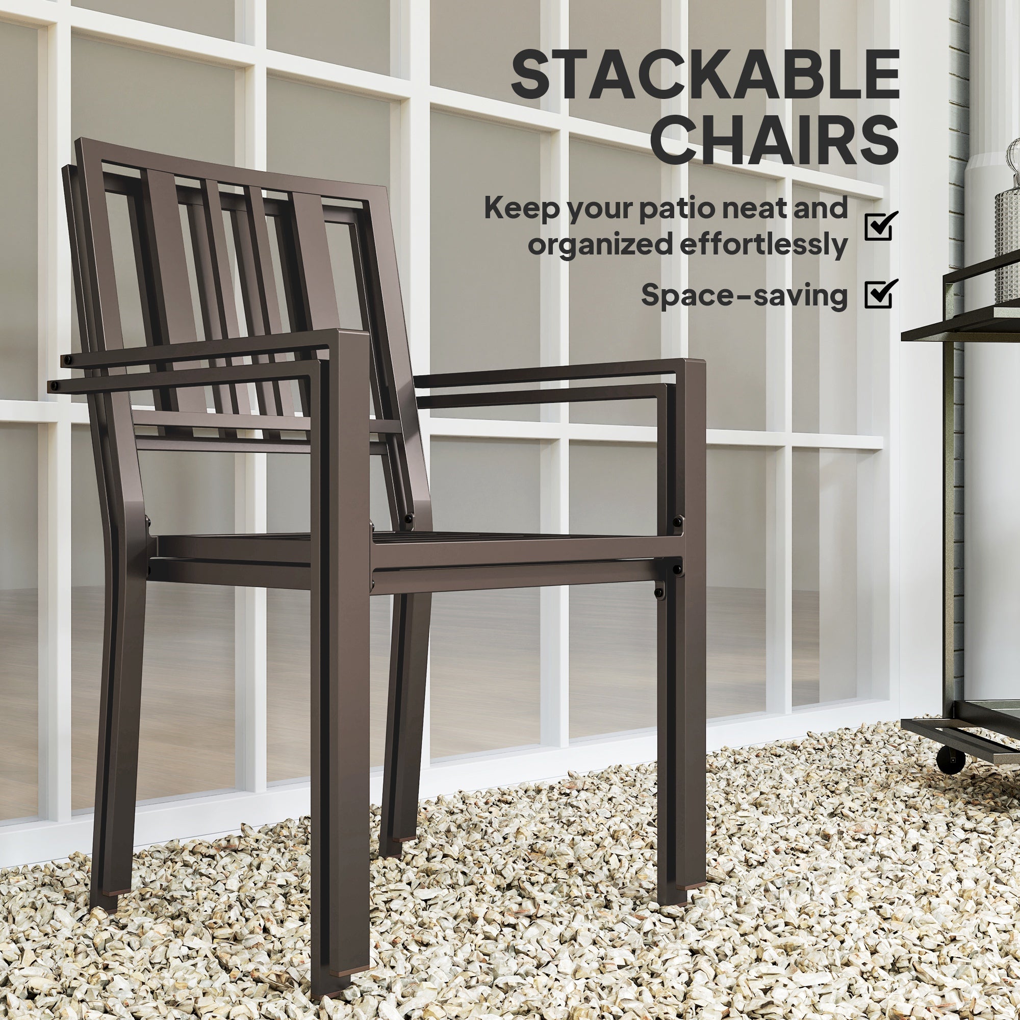 Patio Dining Chairs with Metal Slatted Design, Dark Brown