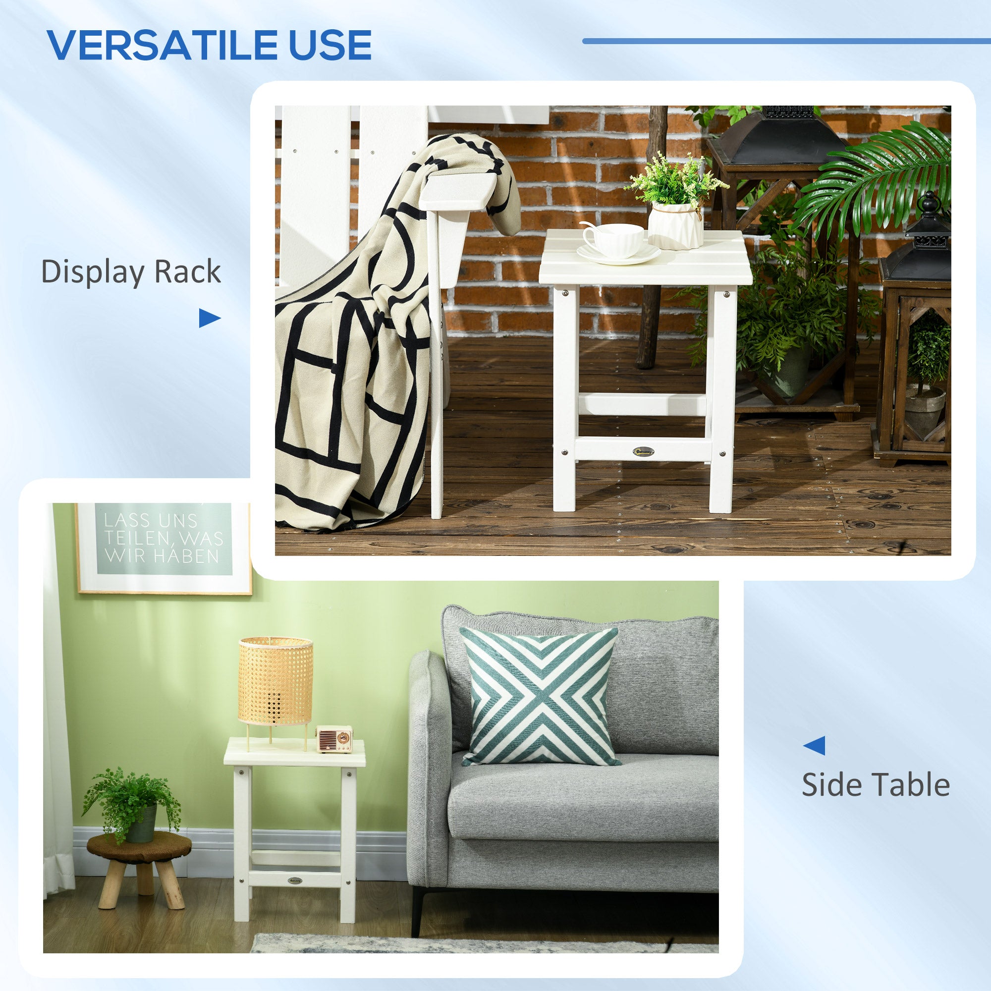 Adirondack Side Table, Square Patio End Table, Weather Resistant 15" Outdoor HDPE Table for Porch, Pool, Balcony