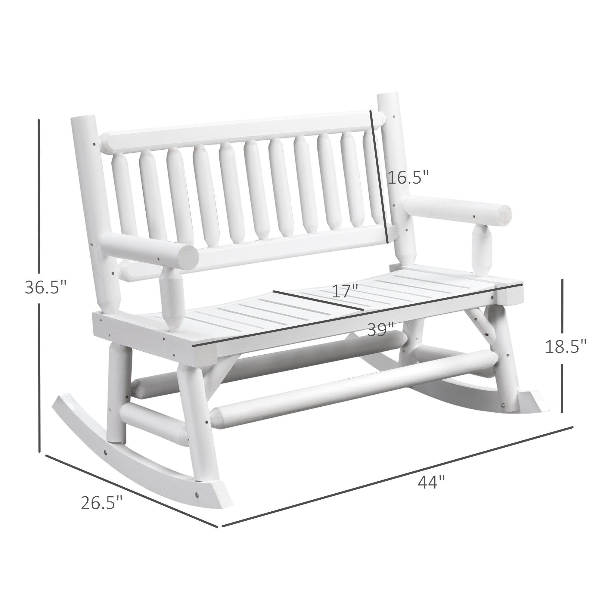 2-Person Wood Rocking Chair with Log Design, Heavy Duty Loveseat with Wide Curved Seats for Patio, Backyard, Garden
