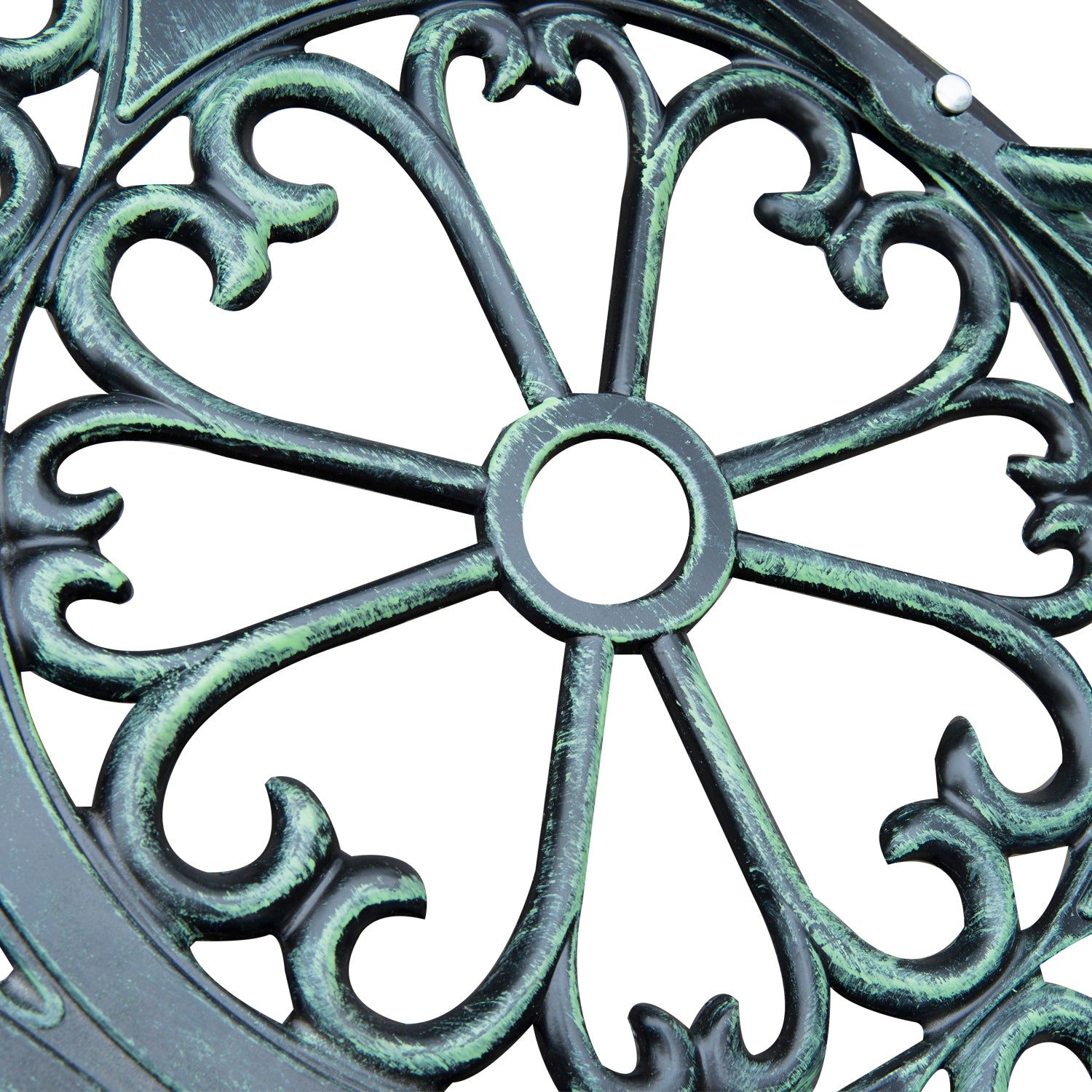 Outdoor Bench, Cast Aluminum Outdoor Furniture, Metal Bench with Floral Rose Accent & Antique Finish, Green