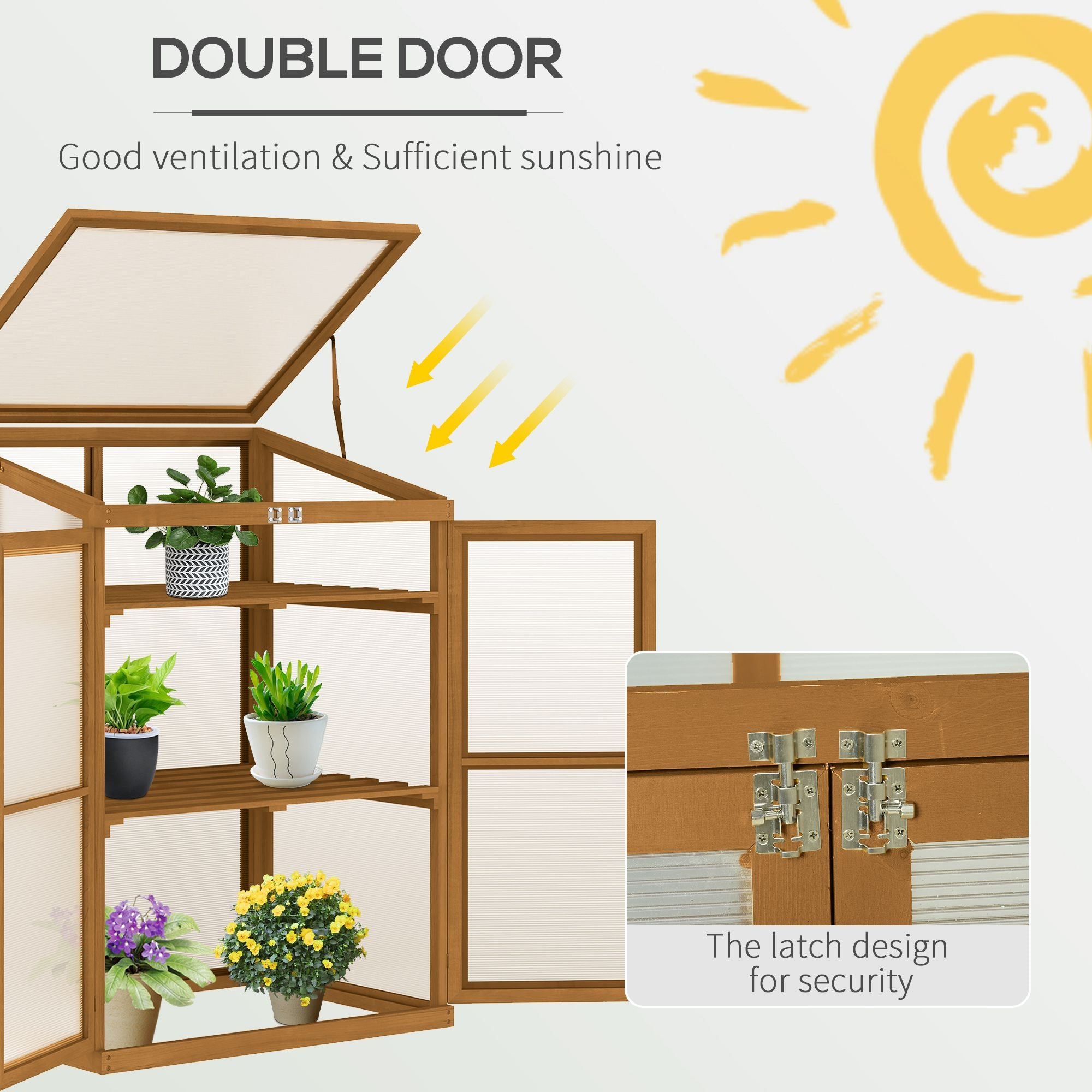 Wooden Cold Frame Greenhouse Small Mini Planter Box, 30" L x 24" W x 44" H