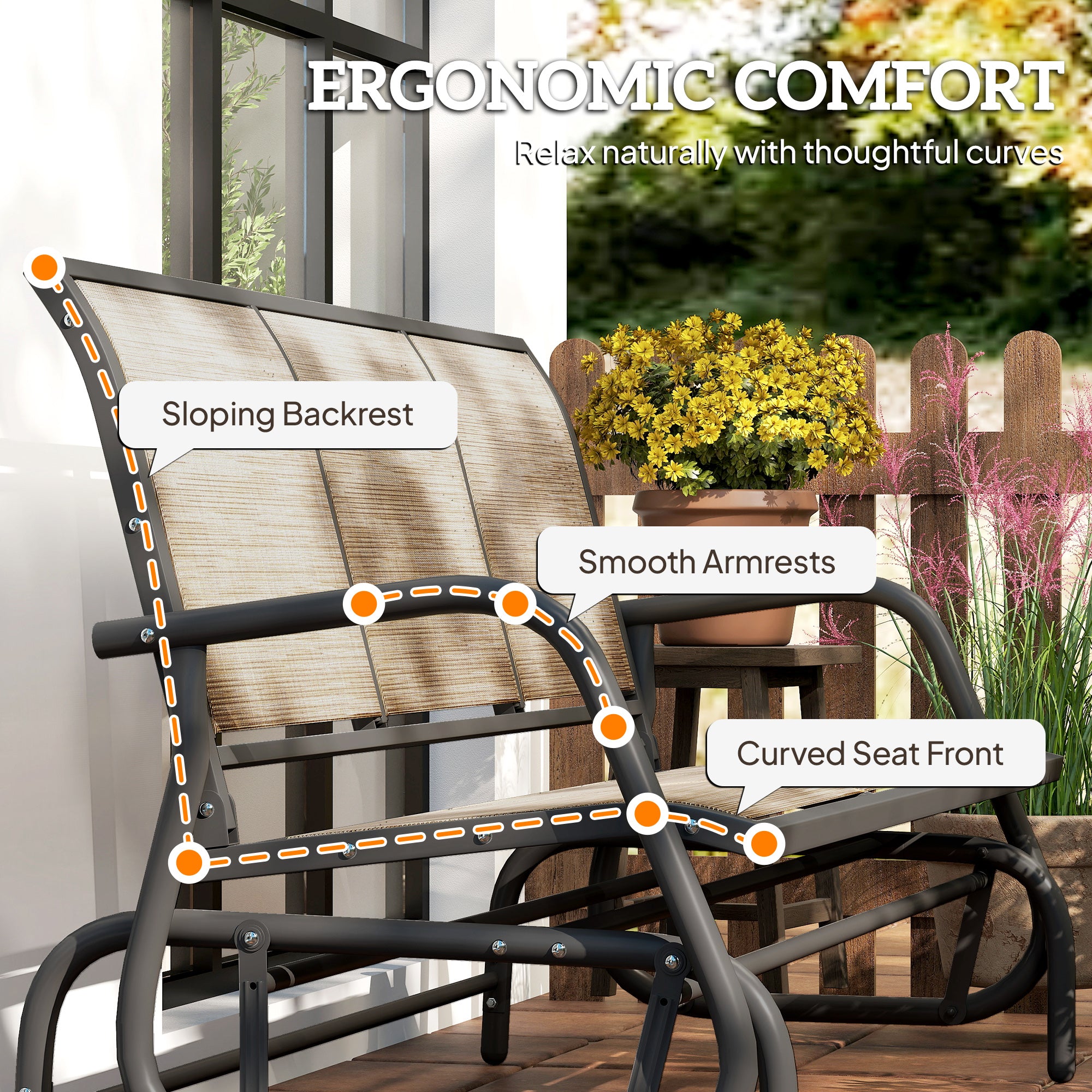 3-Person Outdoor Patio Glider Bench, Porch Glider Swing with 3 Seats, Breathable Mesh Fabric, Metal Frame