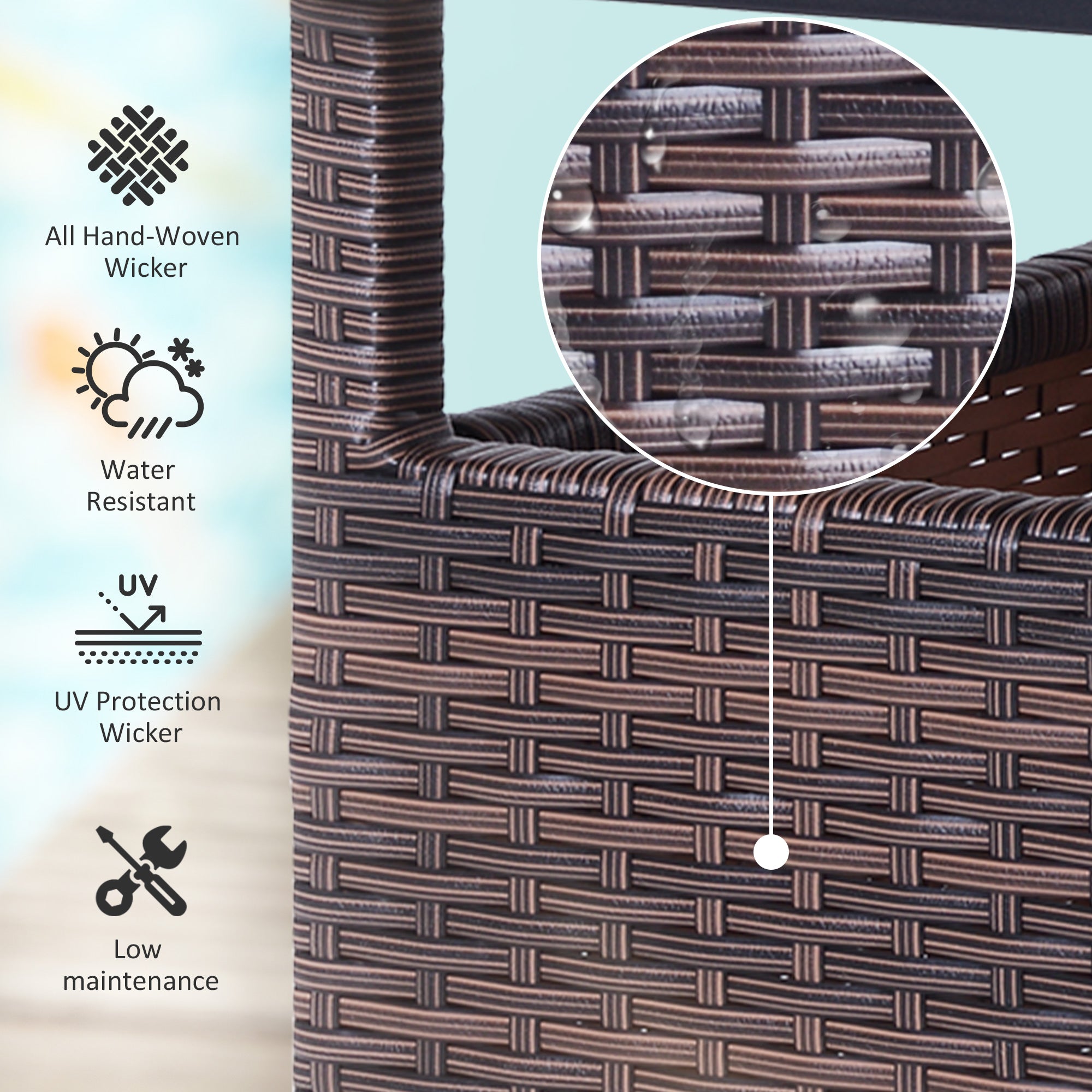 22" Outdoor Side Table with Umbrella Hole, Rattan Wicker End Table with Sand Bag and Steel Frame for Patio, Garden, Backyard