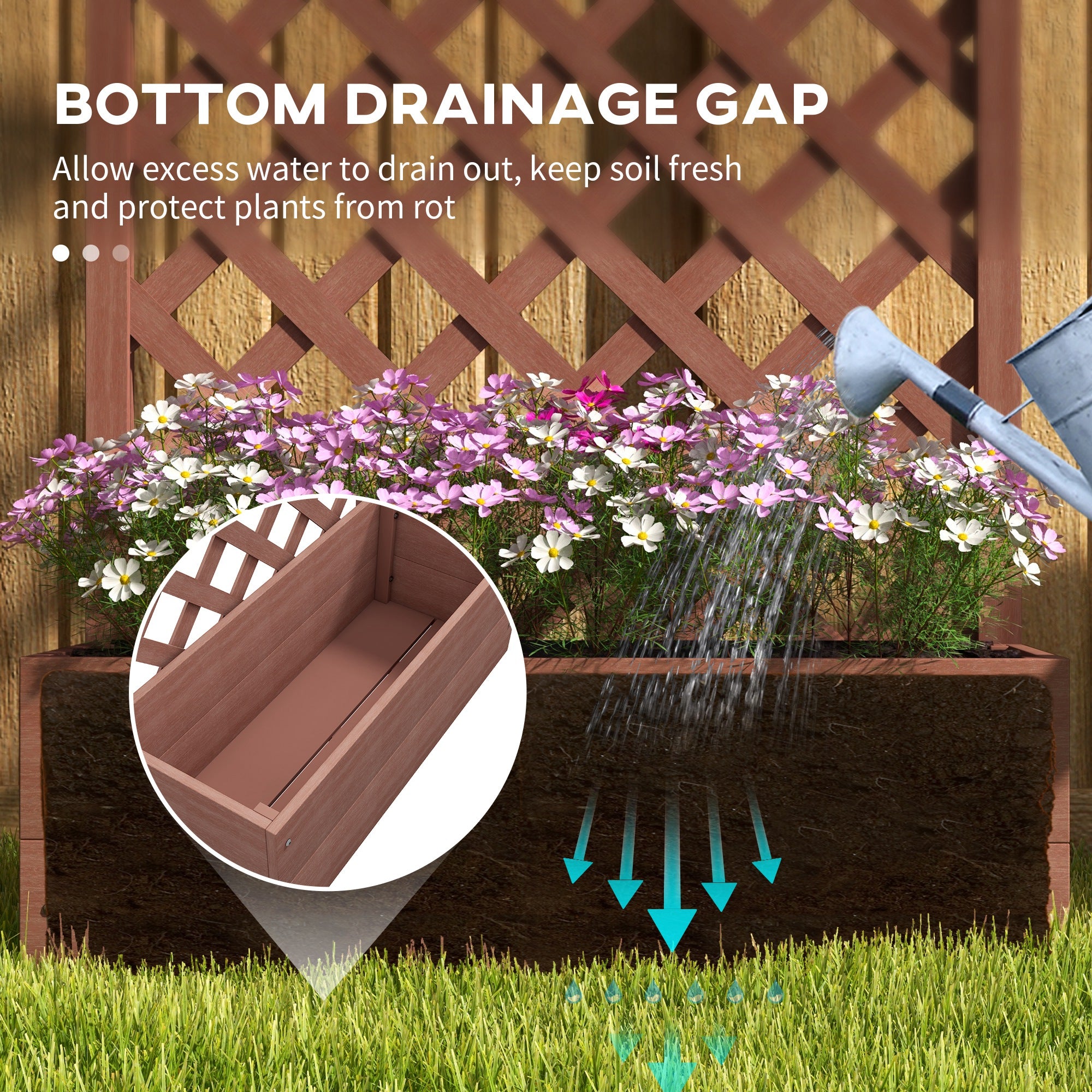 Trellis Planter Box for Climbing Plants, Raised Garden Bed w/ Trellis Lattice for Outdoor Garden, Deck, Backyard