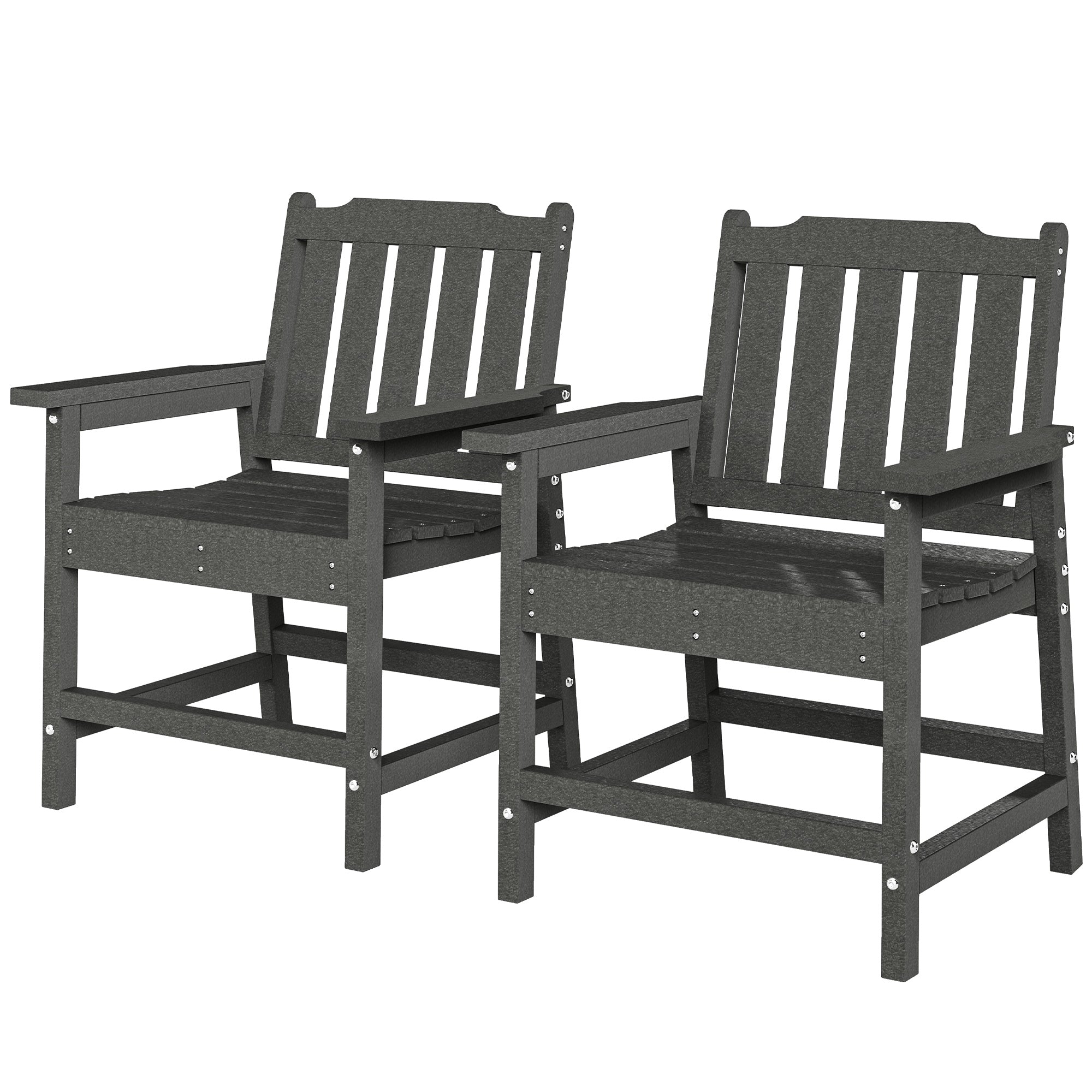 2 Piece All-Weather Patio Chairs, HDPE Patio Dining Chair Set, Heavy Duty Wood-Like Outdoor Furniture