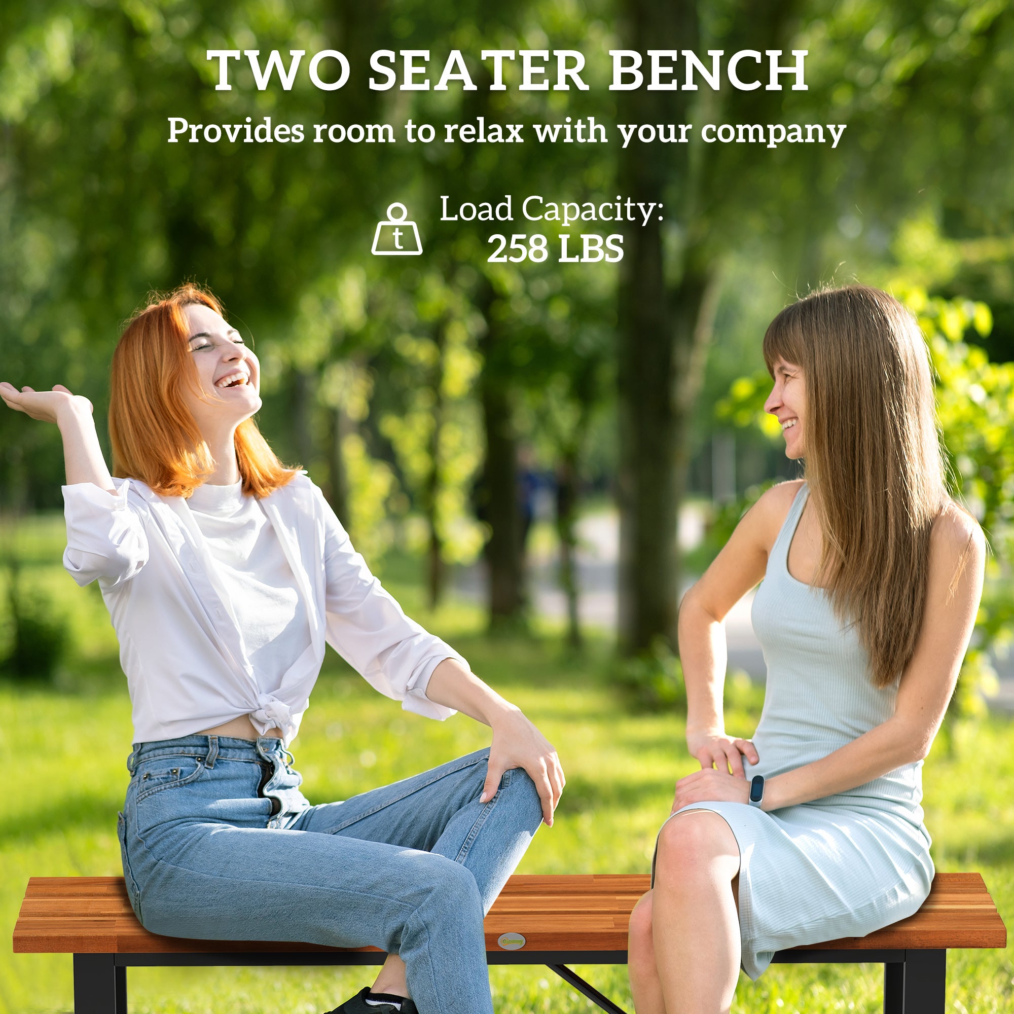 Outdoor Bench, 2-Person Backless Garden Bench, Acacia Wood Patio Bench Loveseat with Slatted Seat for Porch, Park, Teak