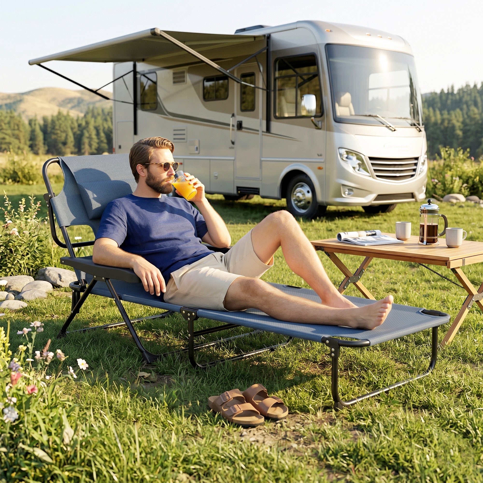 Folding Lounge Chair w/ Reclining Back