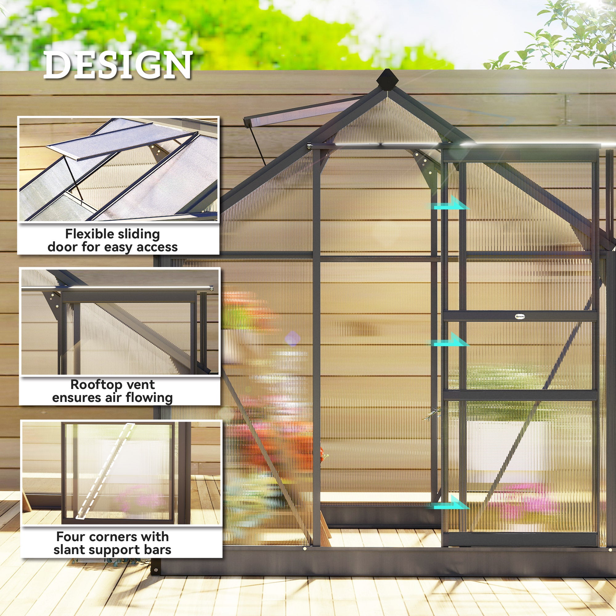 6' x 6' Greenhouse for Outdoors, Polycarbonate Greenhouse with Rain Gutter and Roof Vent, Aluminum Walk-in Green Houses for Outside for Patio Backyard Garden