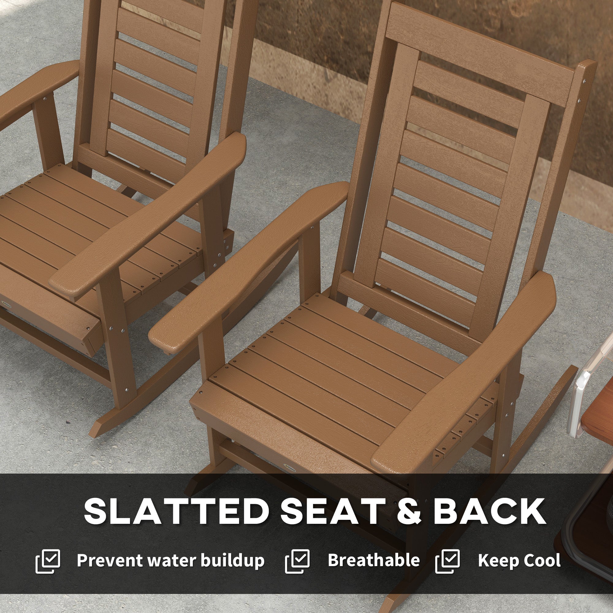 2 Pieces Outdoor Rocking Chairs, HDPE Patio Rockers with 28" High Back, Wide Armrests for Porch Backyard