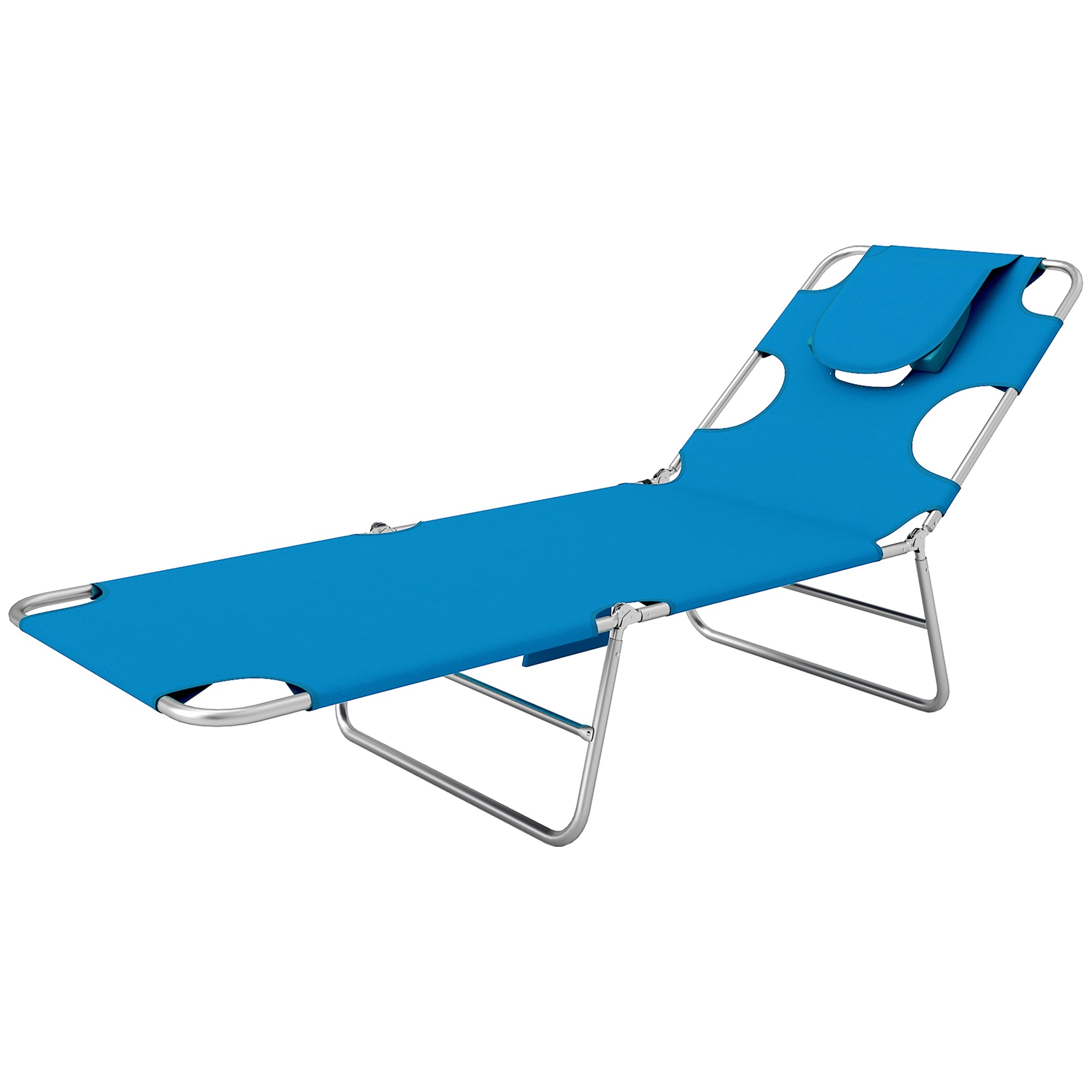 Tanning Chair with Face Hole, 5-Level Adjustable Outdoor Chaise Lounge Chair with Pillow for Beach, Pool
