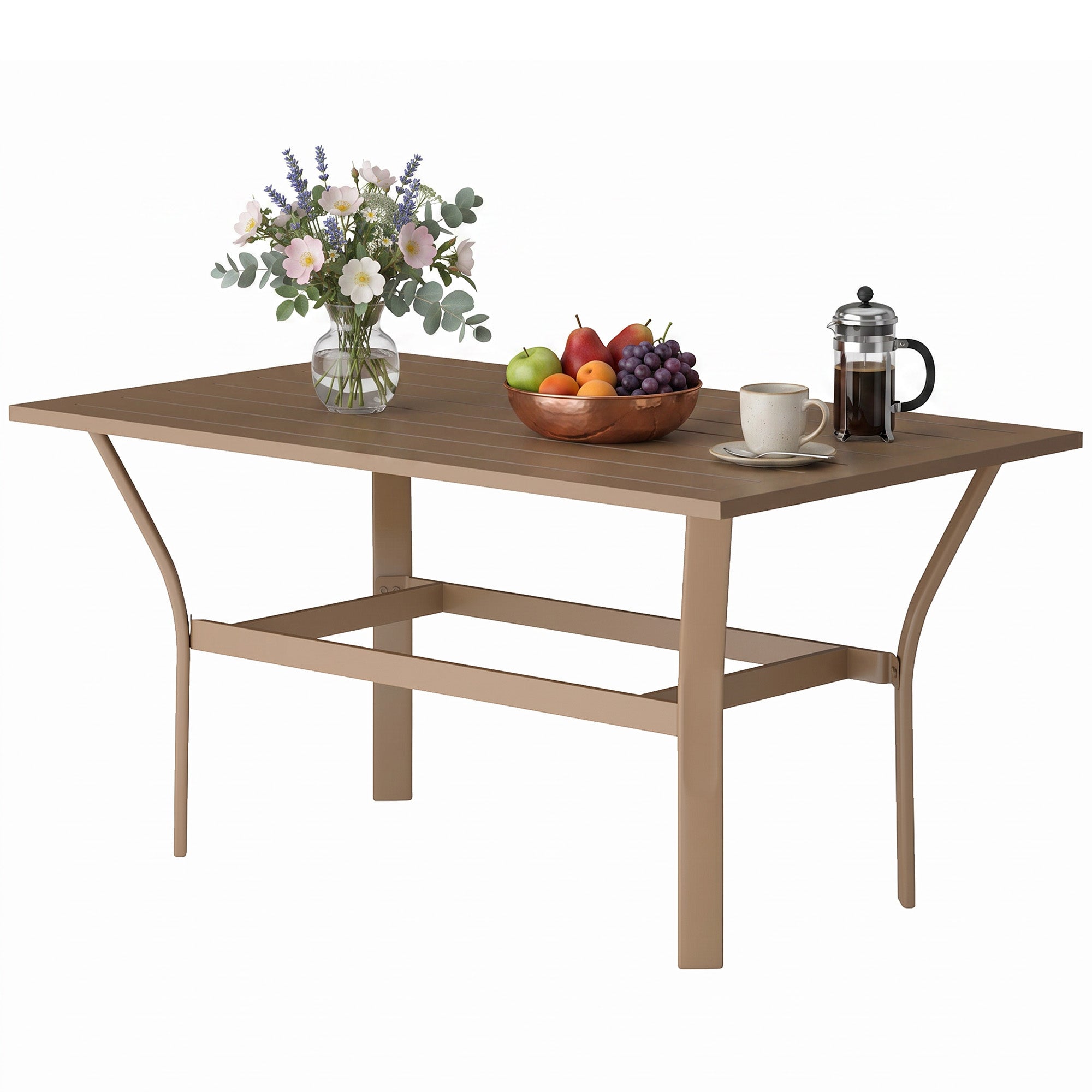 Outdoor Coffee Table with Slatted Tabletop, All-Weather Rectangle Metal Patio Coffee Table for Garden