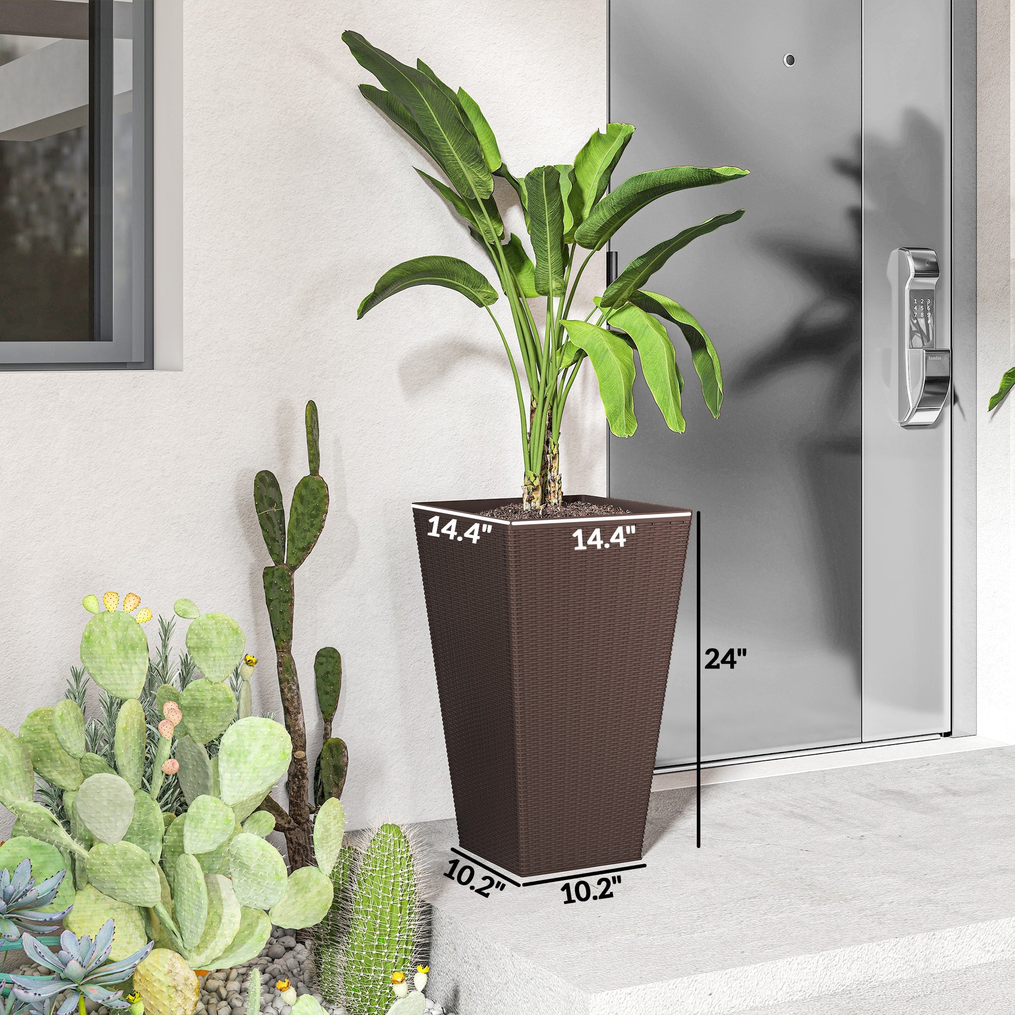 Set of 3 Tall Planters with Drainage Hole, 24" Outdoor Flower Plant Pots, Indoor Planters for Porch, Front Door, Entryway, Patio and Deck
