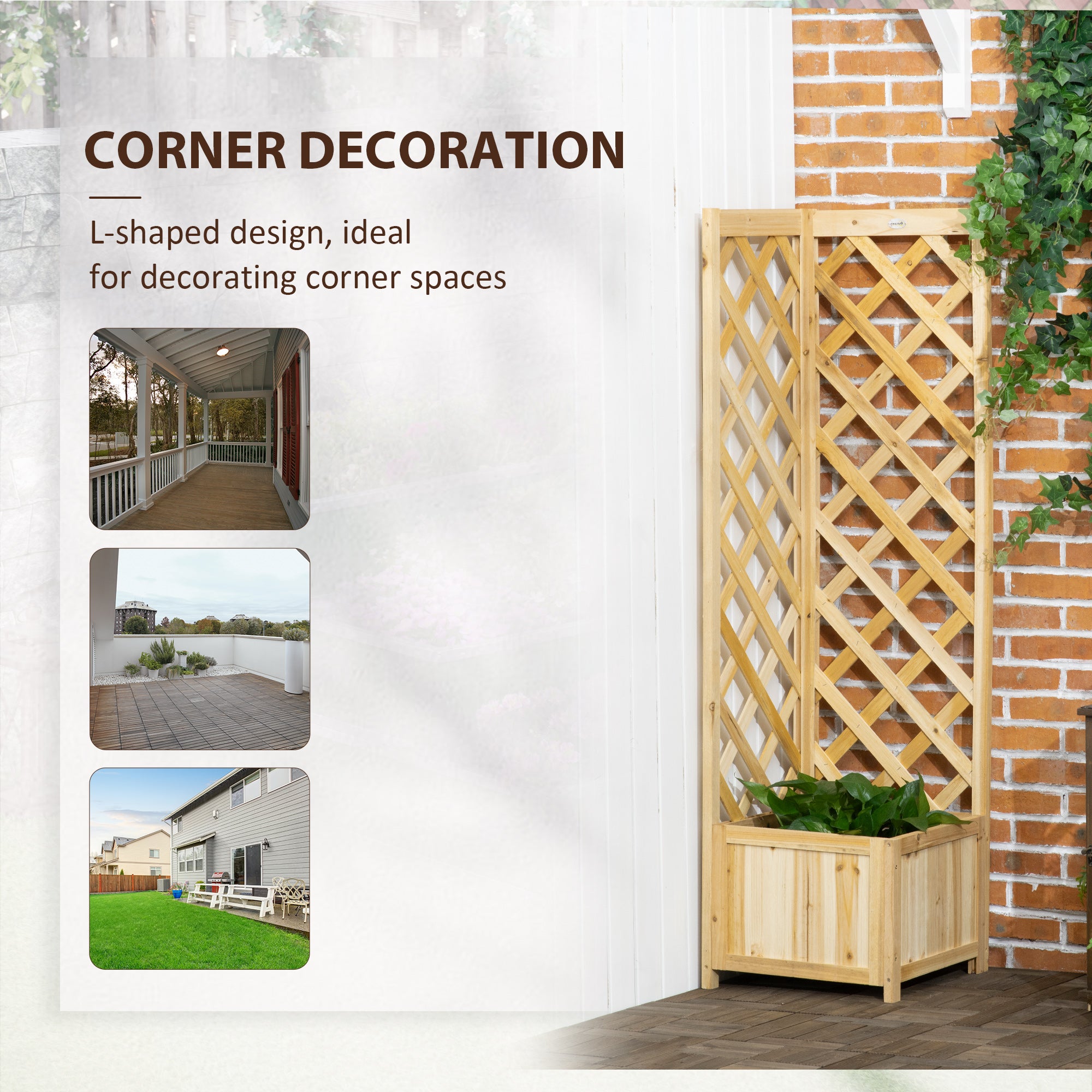 Wooden Raised Garden Bed, Planter with Trellis for Vine Climbing and Vegetables, Herbs and Flowers Growing