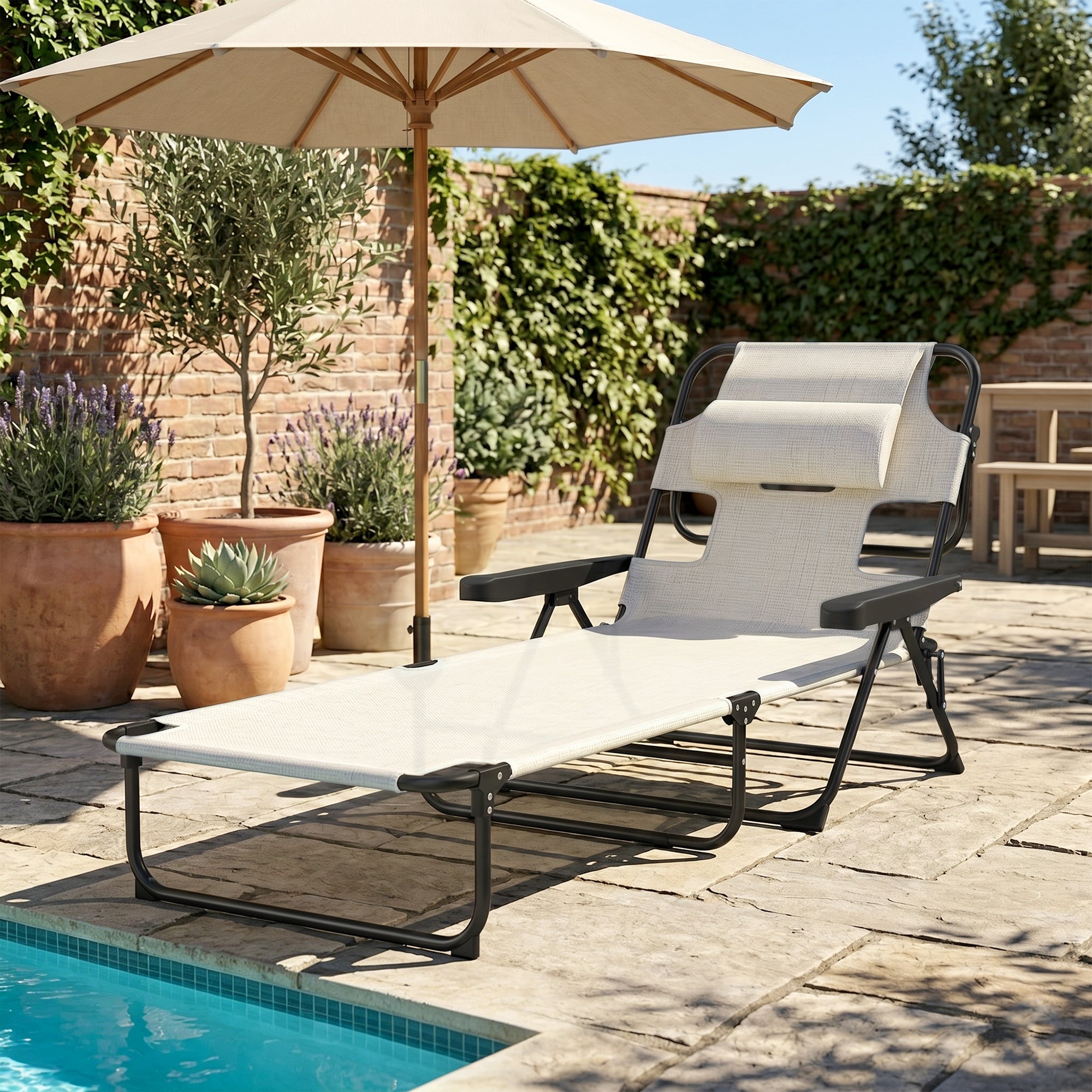 Folding Lounge Chair w/ Reclining Back