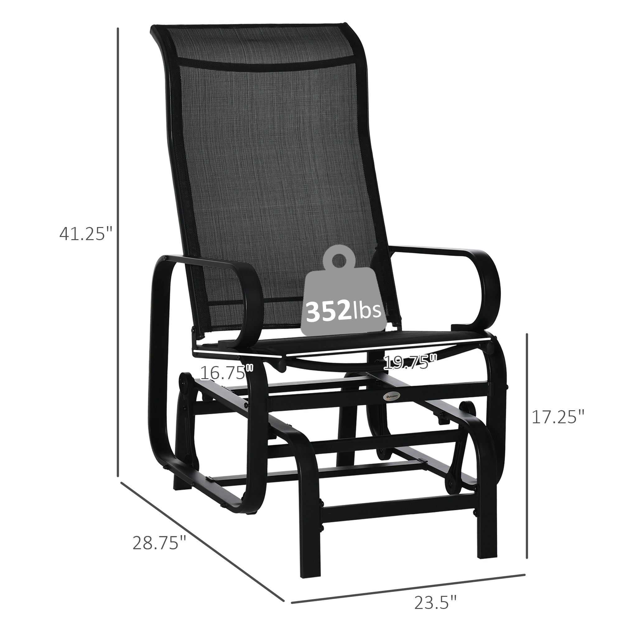 Outdoor Patio Glider Rocker, Metal High-Back Chair for Outdoor Use