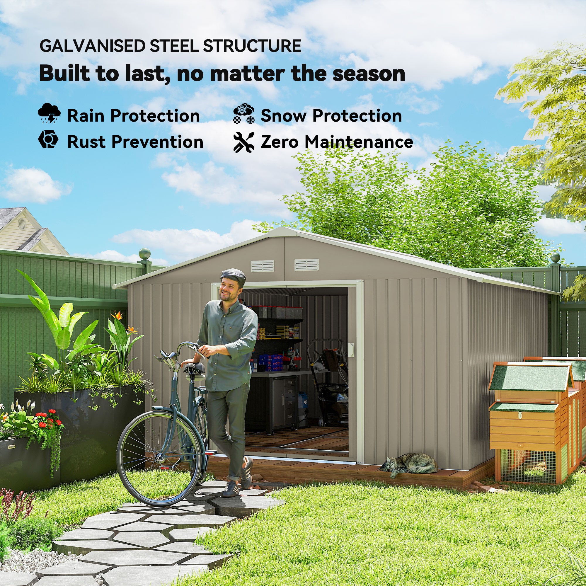 Garden Metal Shed, Storage Shed Utility Storage with Double Locking Doors for Bike, Yard Tools
