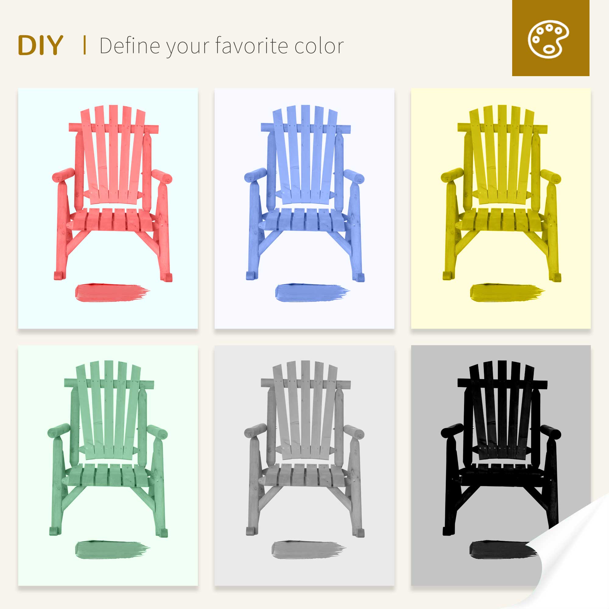 Outdoor Wooden Rocking Chair, Single-Person Rustic Adirondack Rocker with Slatted Seat, High Backrest, Armrests for Patio, Garden and Porch