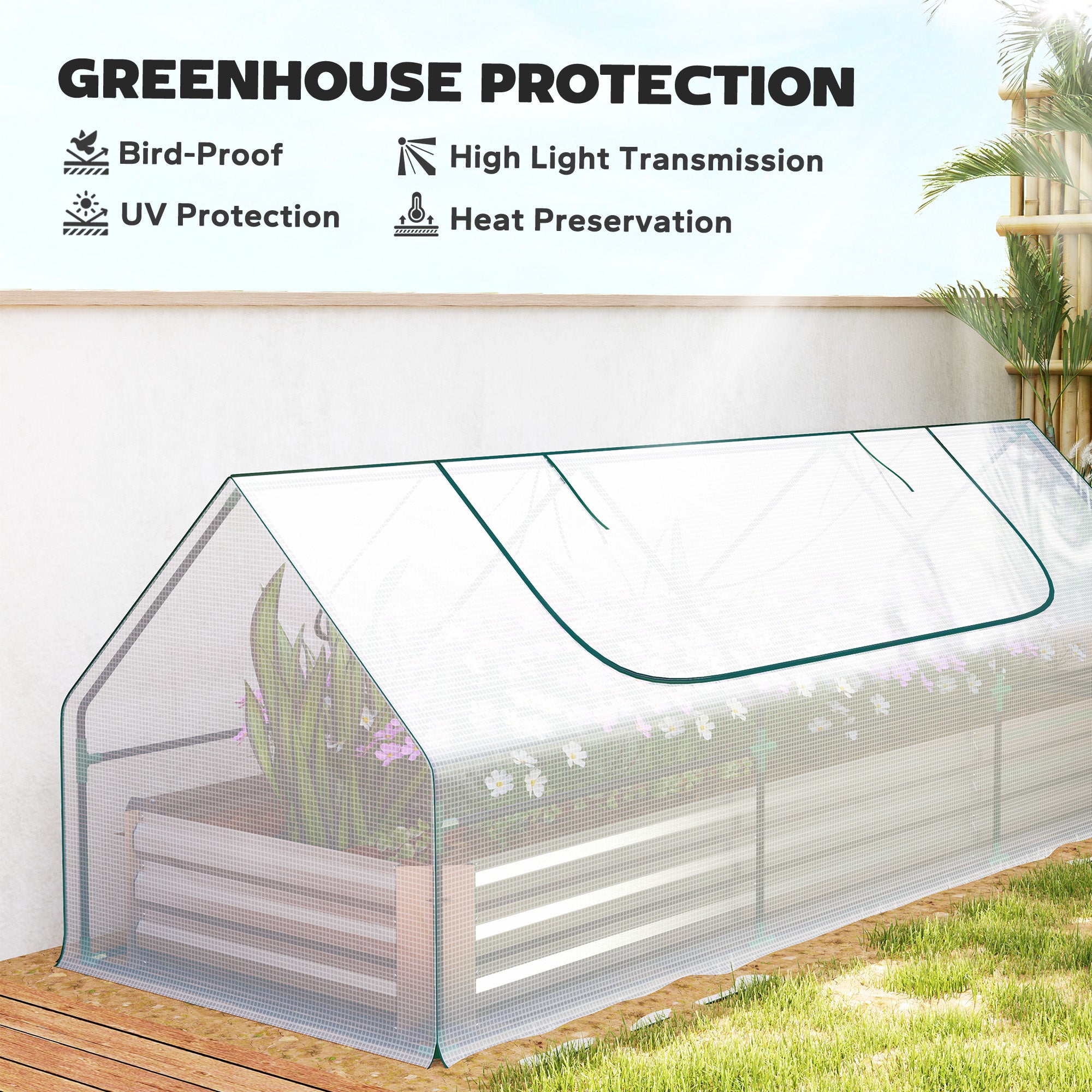 8.6 x 3 x 1ft Metal Planter Box with Mini Greenhouse, Galvanized Raised Garden Bed with Cover for Herbs and Vegetables, Small Greenhouse for Patio Garden Balcony