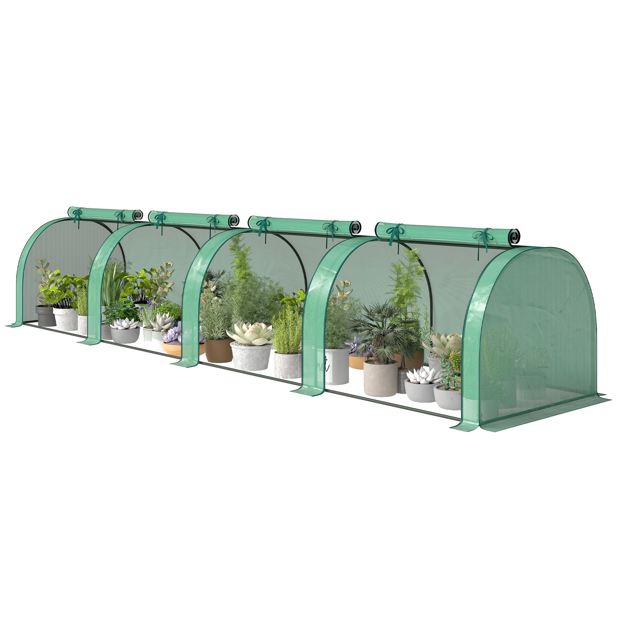 Mini Greenhouse, Portable Greenhouse with 4 Roll-Up Doors, PE Cover, 177.2" x 39.4" x 31.5"