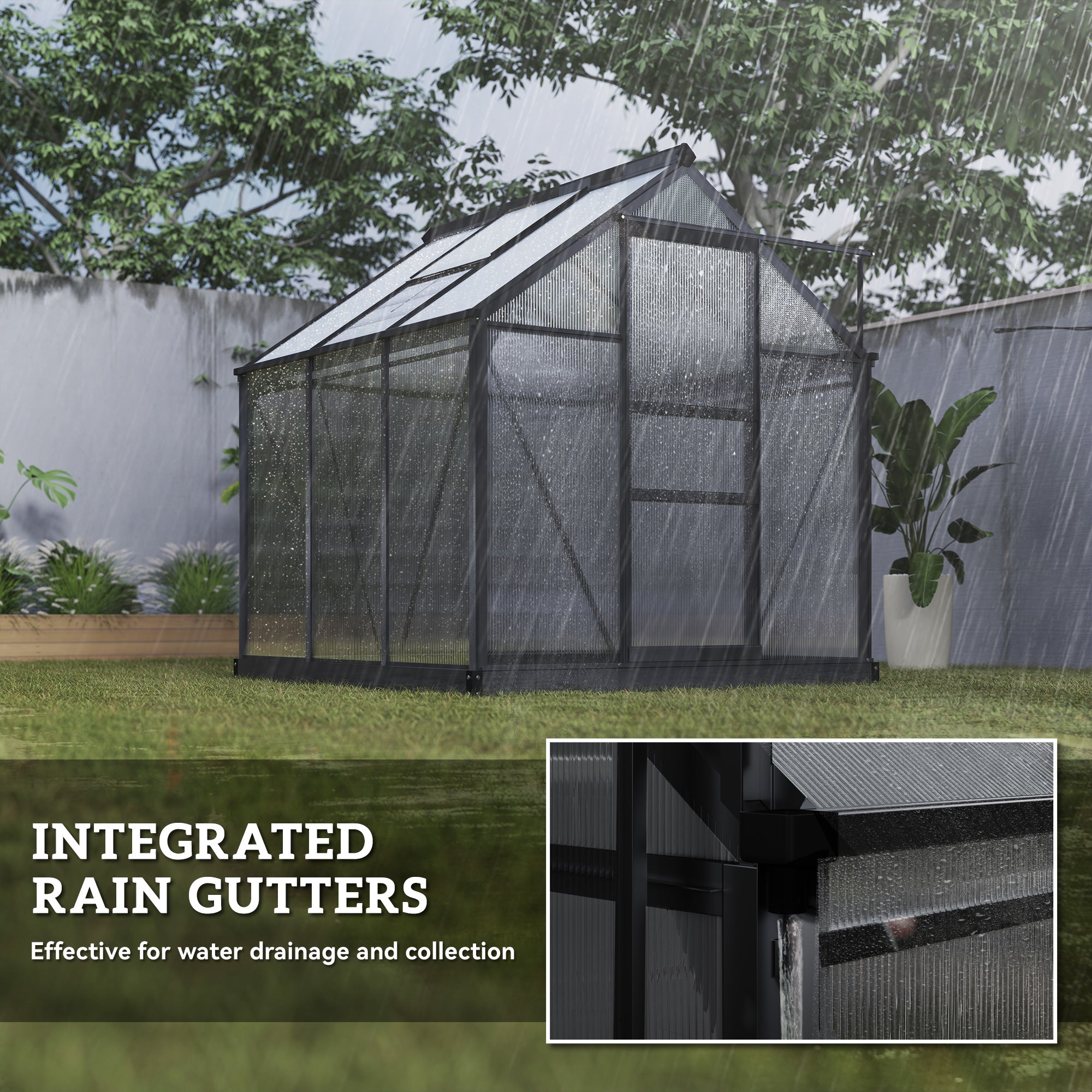 6' x 6' Greenhouse for Outdoors, Polycarbonate Greenhouse with Rain Gutter and Roof Vent, Aluminum Walk-in Green Houses for Outside for Patio Backyard Garden