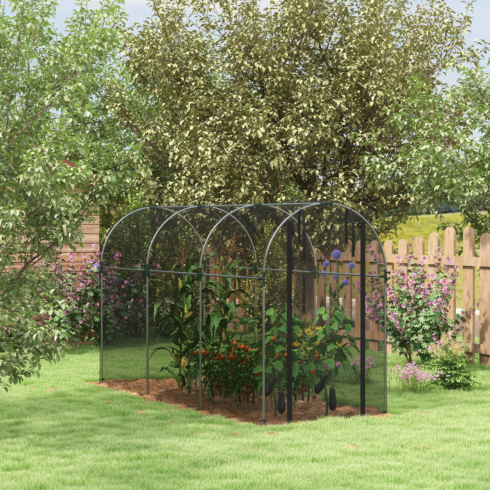 Galvanized Steel Crop Cage, Plant Protection Tent with Zippered Door, 4' x 12'